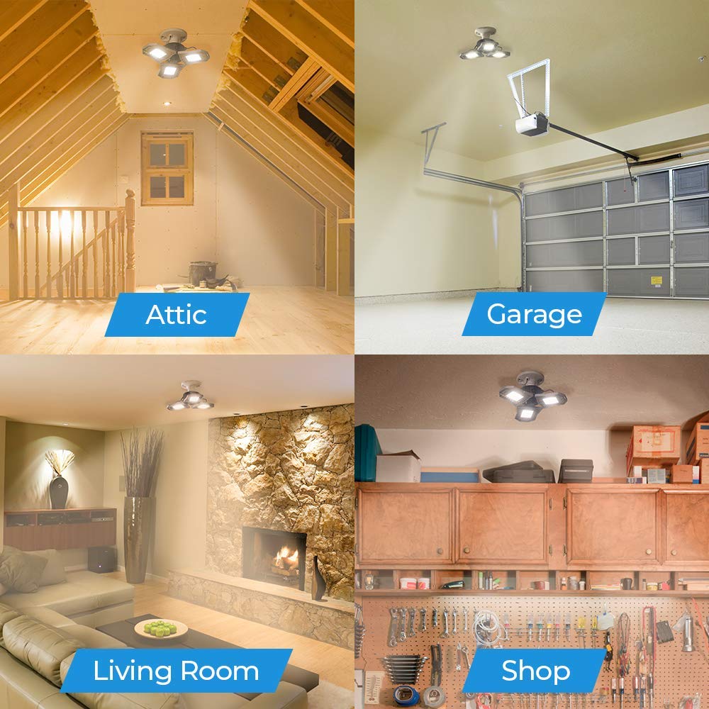 Bell+Howell Triburst Deluxe 5500 Lumens LED Ceiling Light - Ultra Bright 144 LED Bulbs, 6500K Daylight White - Adjustable Triple Panel for Bedroom, Garage, Workshop & Office Lighting