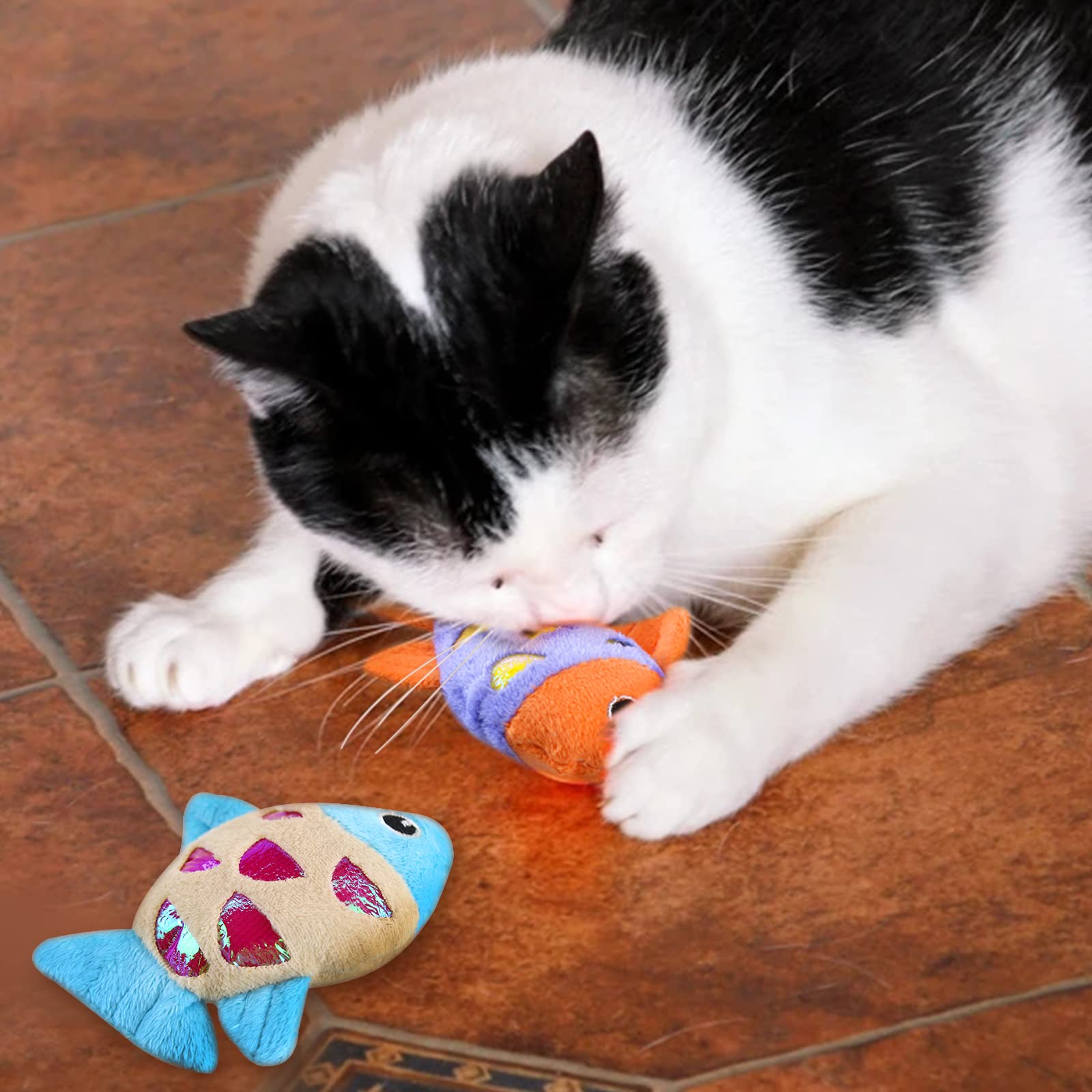 Andiker Catnip Toys for Indoor Cats - 2 Pack Crinkle Fish Cat Toys with Shine Rings, Interactive Chew & Play Toys for Kittens - Perfect for Playtime, Training & Bonding with Your Feline Friend