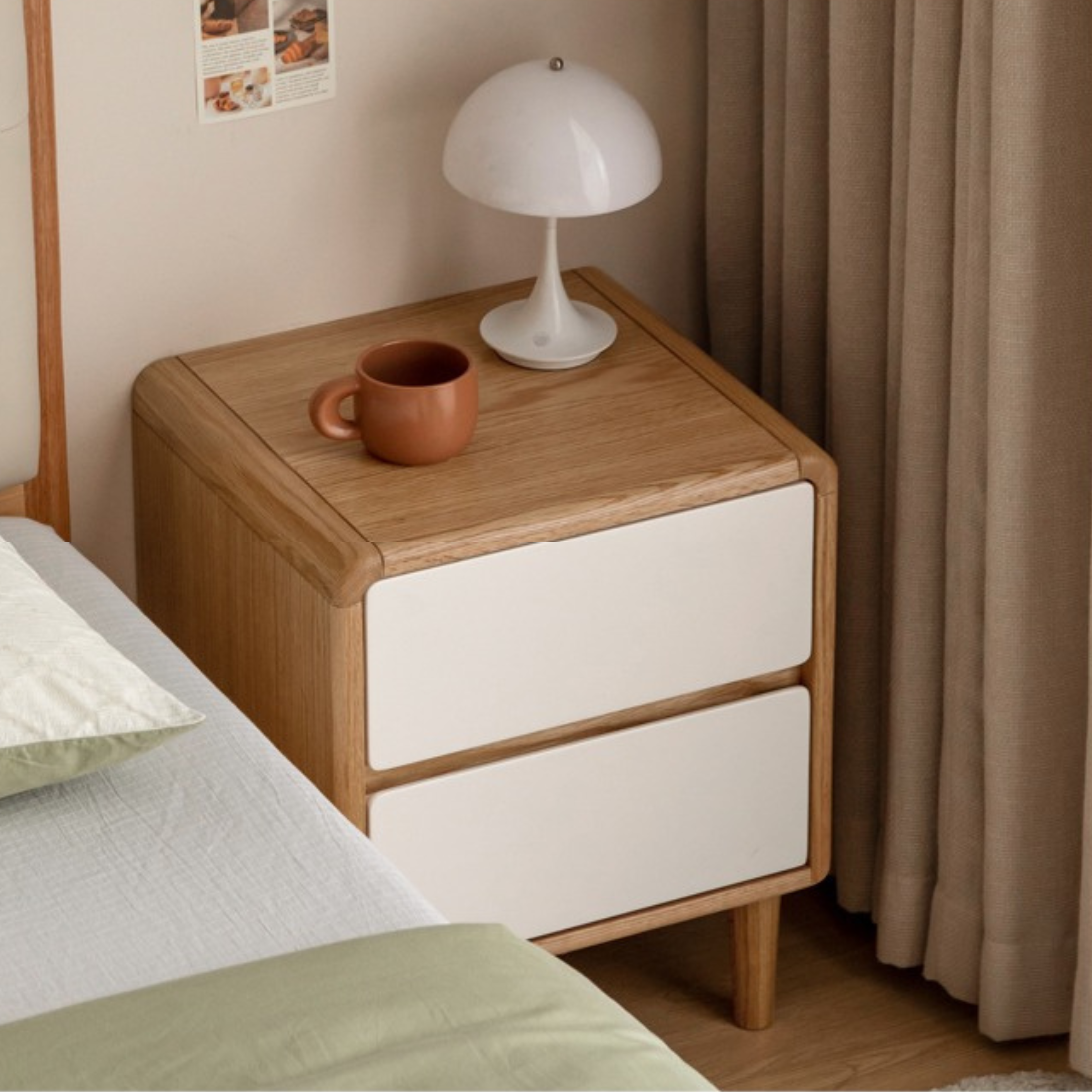 Solid Oak Wood Nightstand - Bedside Table with Drawer for Bedroom Furniture, Perfect for Storage and Decor