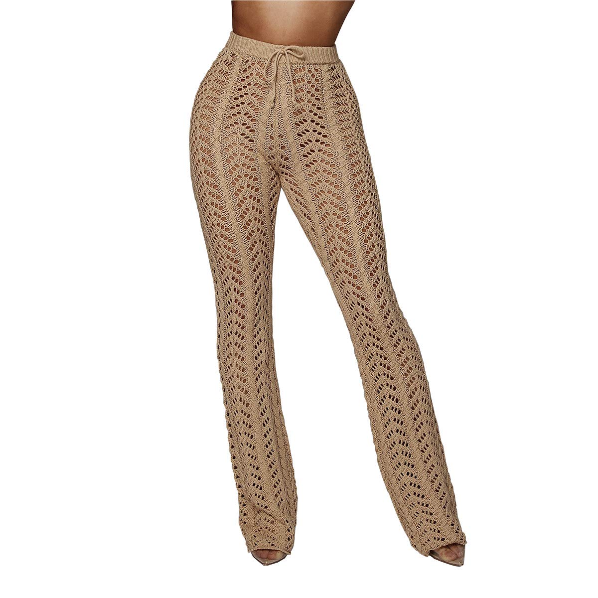 Sexy Women's Hollow Out Knitted Wide Leg Party Pants - Clubwear for Night Out, Dance Party & Special Occasions