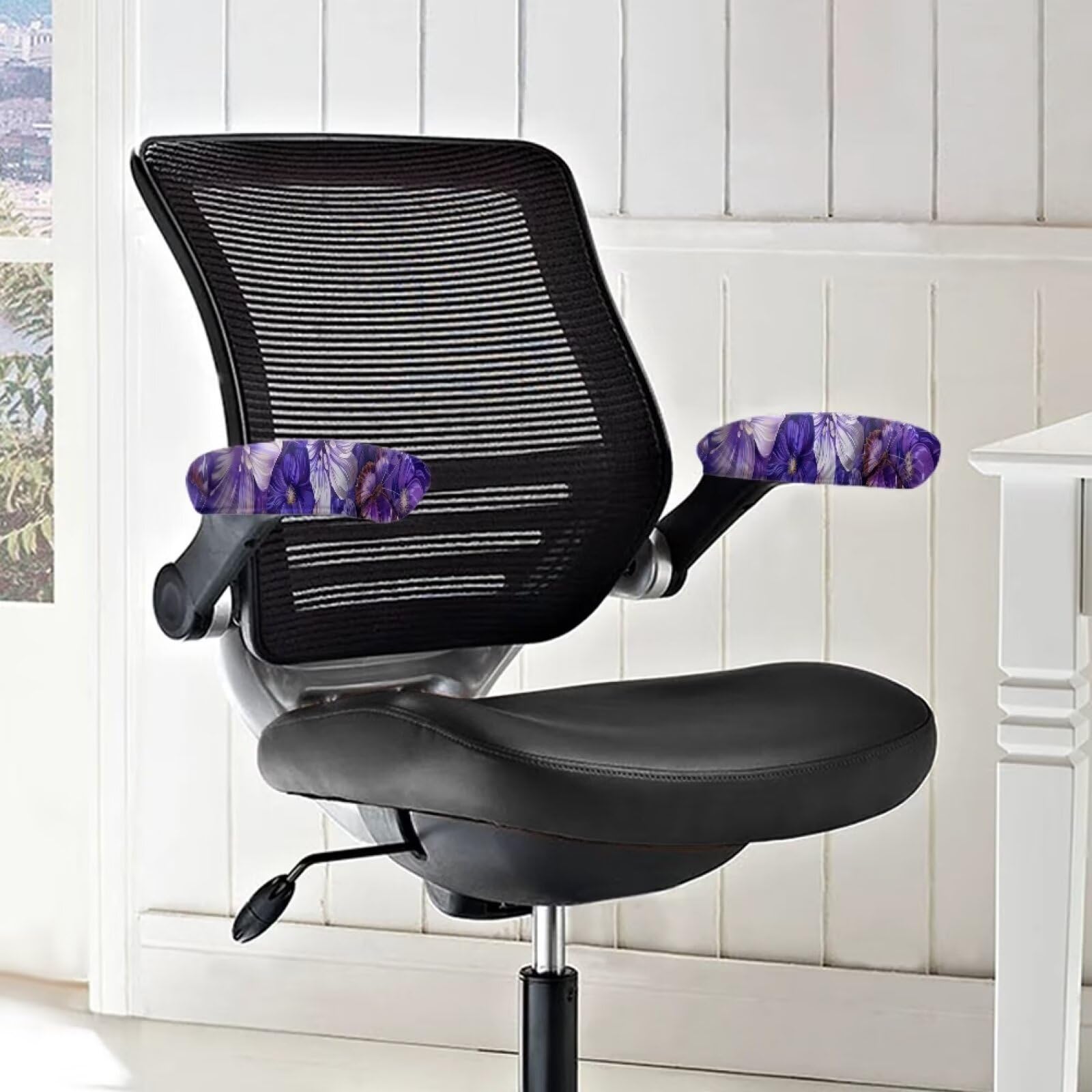 Hibiscus Butterfly Print Office Chair Arm Covers - Set of 2 Breathable Soft Stretchable Slipcovers for Computer & Desk Chairs | Comfortable & Stylish Home Office Accessory for Work & Gaming