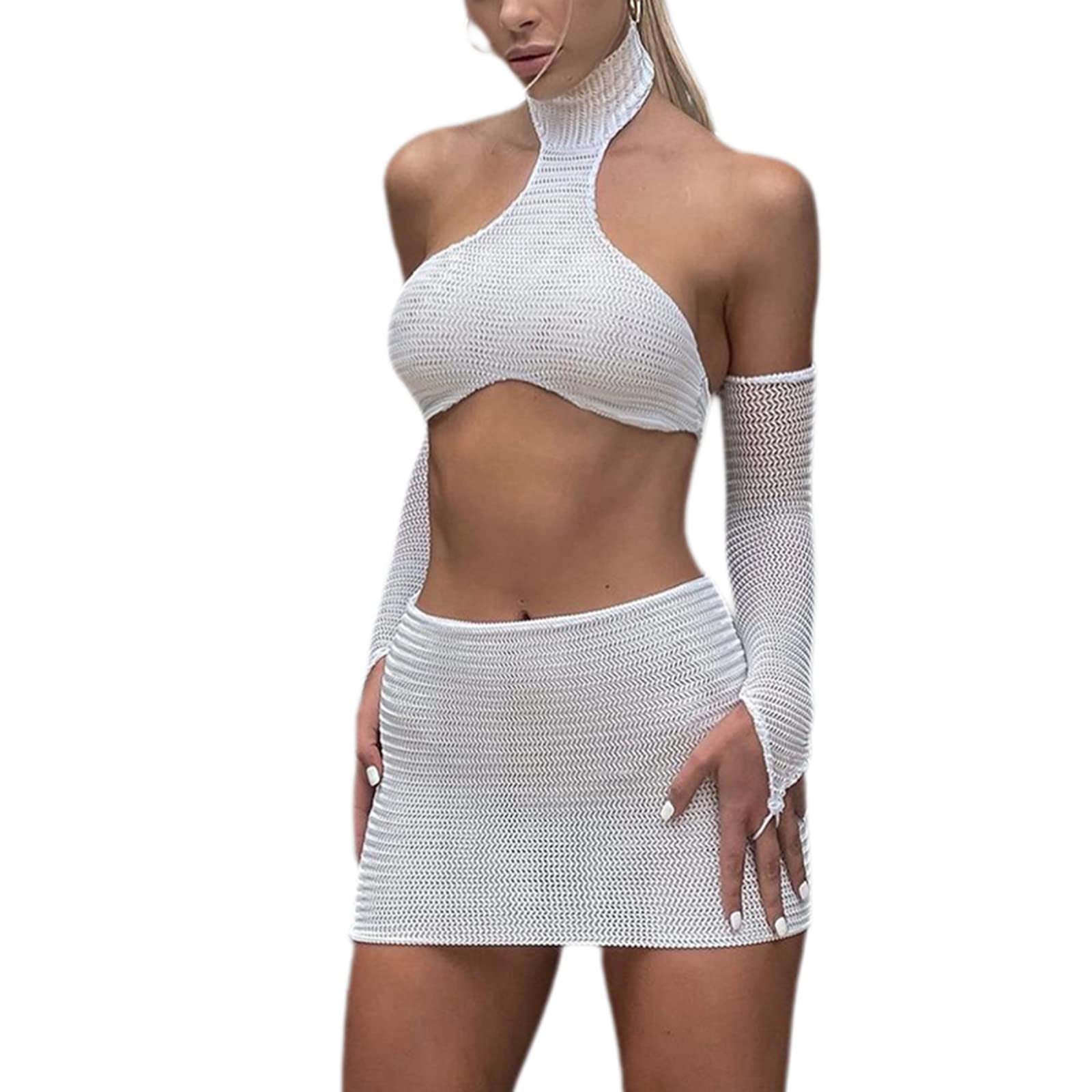 Txlixc Women's Summer Outfit Set - Wrapped Cropped Vest & High Waist Skirt Casual Streetwear Suit (Beach Vacation, Date Night, Party Wear)