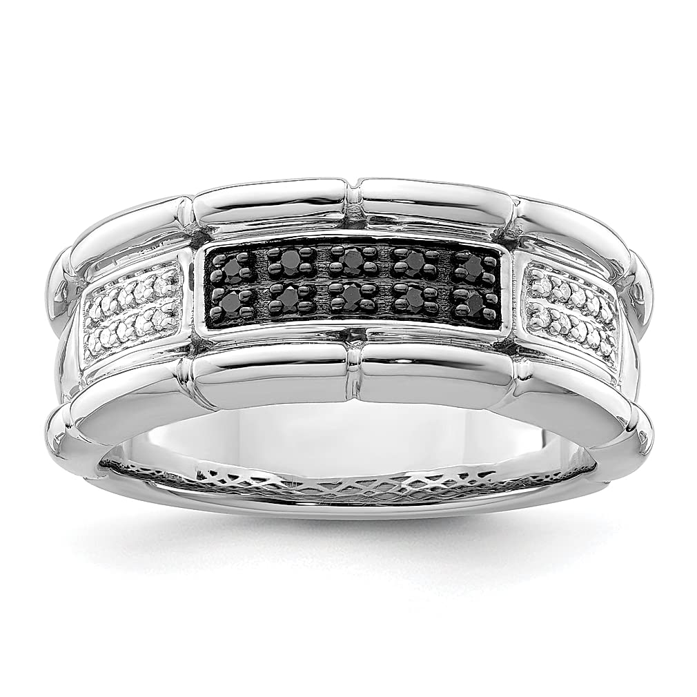 925 Sterling Silver Men's Ring with White & Black Diamonds - Elegant Night Style Jewelry for Men, Perfect Gift for Dad, Husband & Boyfriend - Ideal for Weddings, Anniversaries & Special Occasions