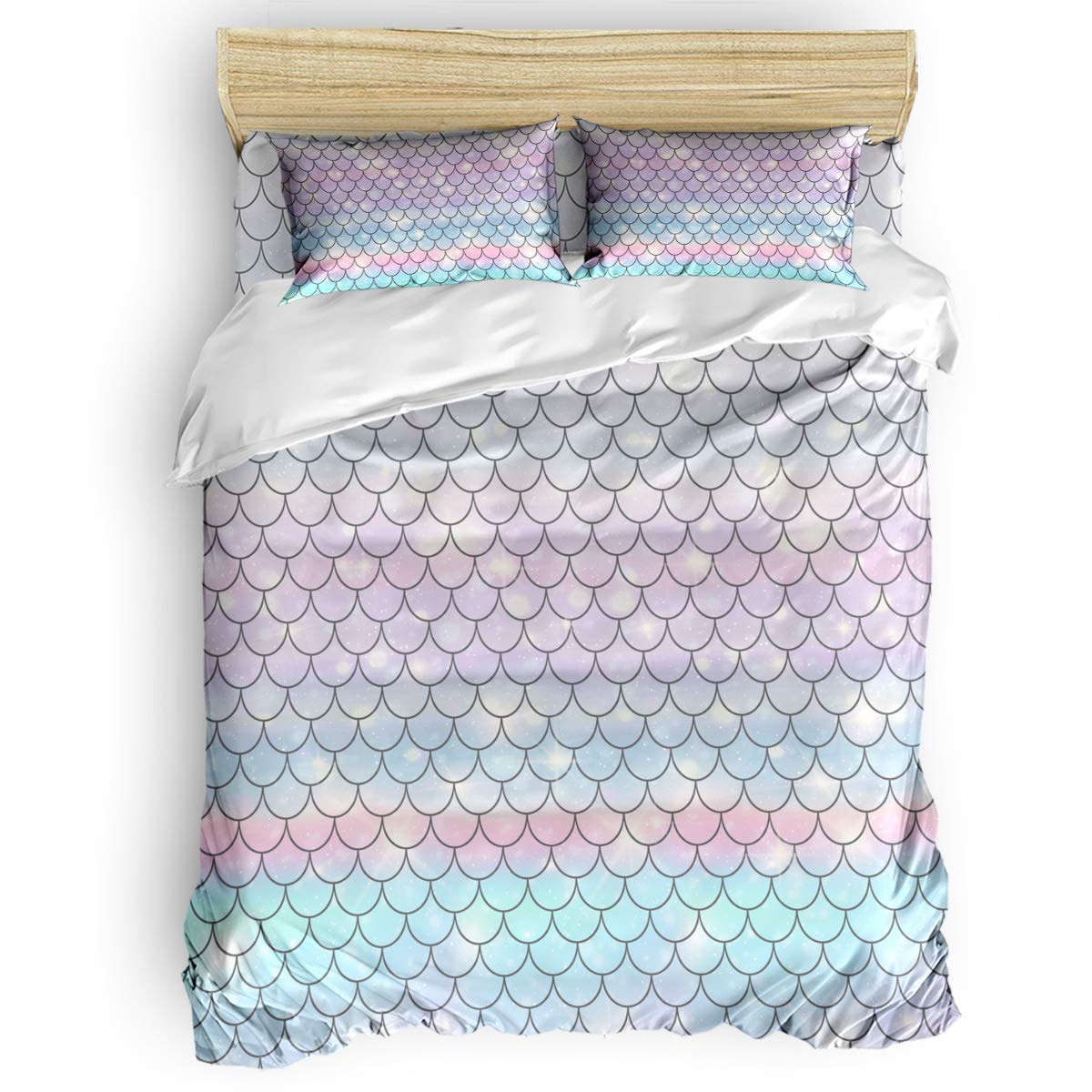 Premium Soft Lightweight Duvet Cover Set 4-Piece Bedding Set with Zipper Closure - Mermaid Scales Design King Size for Luxurious Comfort | Perfect for Master Bedroom, Guest Room & Hotel Decor