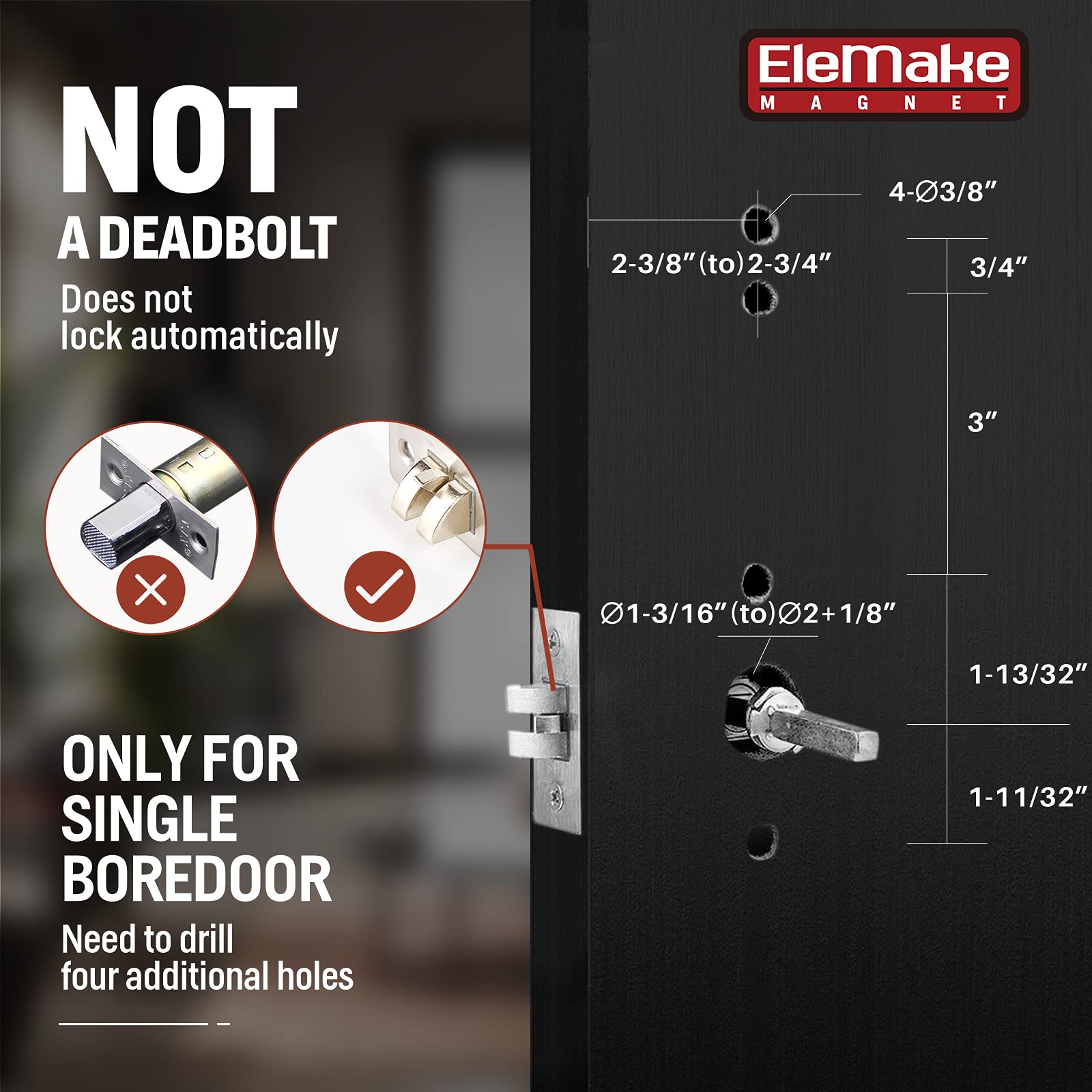 Elemake Keyless Entry Door Lock with Keypad & Handle - Left-Handed Mechanical Door Lever Lock (Not Deadbolt) - Perfect for Home, Office & Apartment Security