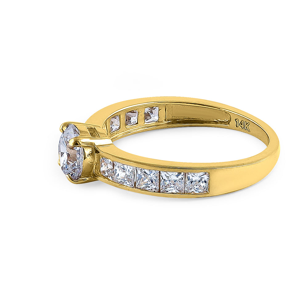 14K Yellow Gold Round & Princess Cut Cubic Zirconia Engagement Ring for Women - Perfect for Proposals, Anniversaries & Special Occasions