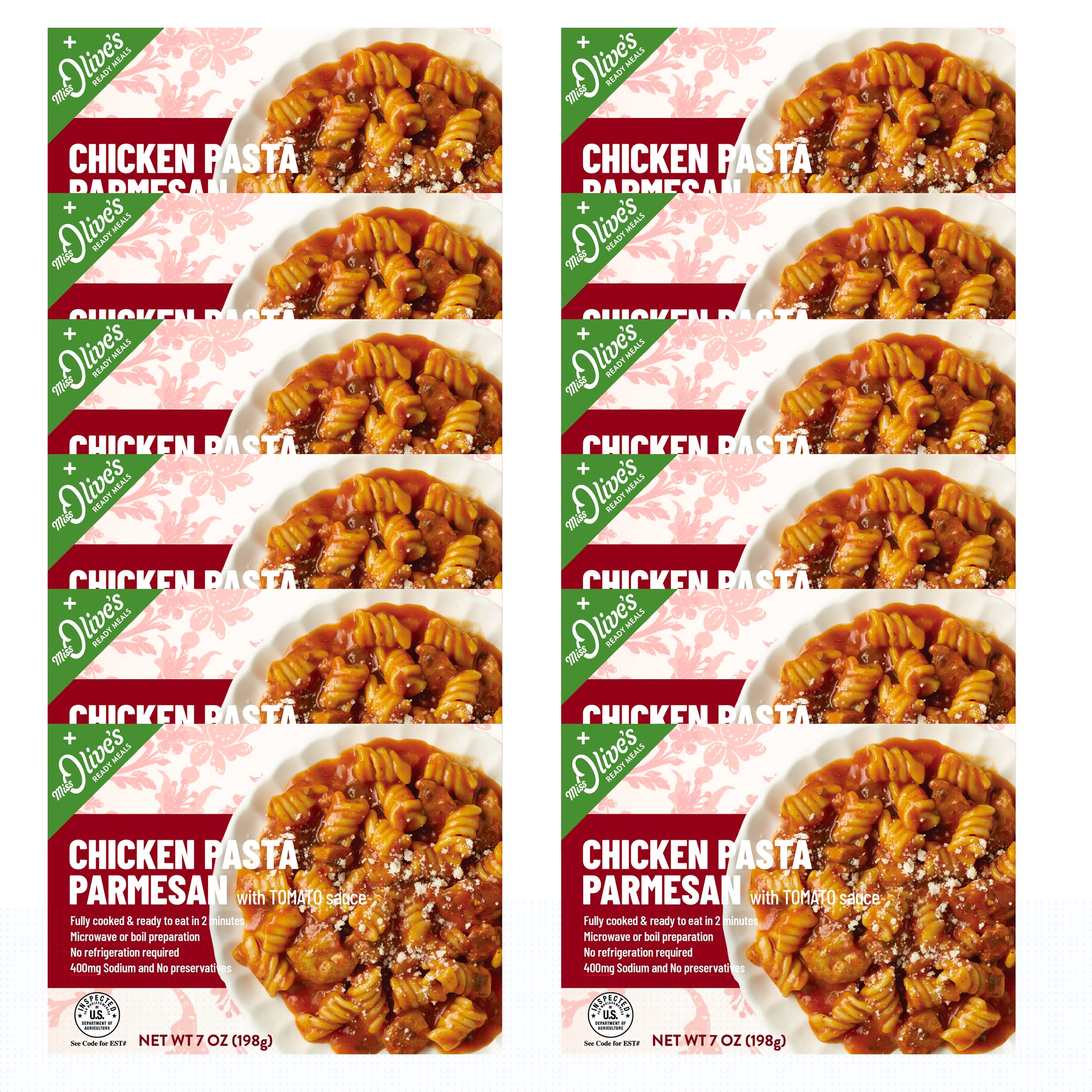 Miss Olives Chicken Pasta Parmesan with Tomato Sauce - 12 Pack | Authentic Italian Recipe | Perfect for Family Dinners, Quick Meals & Office Lunches