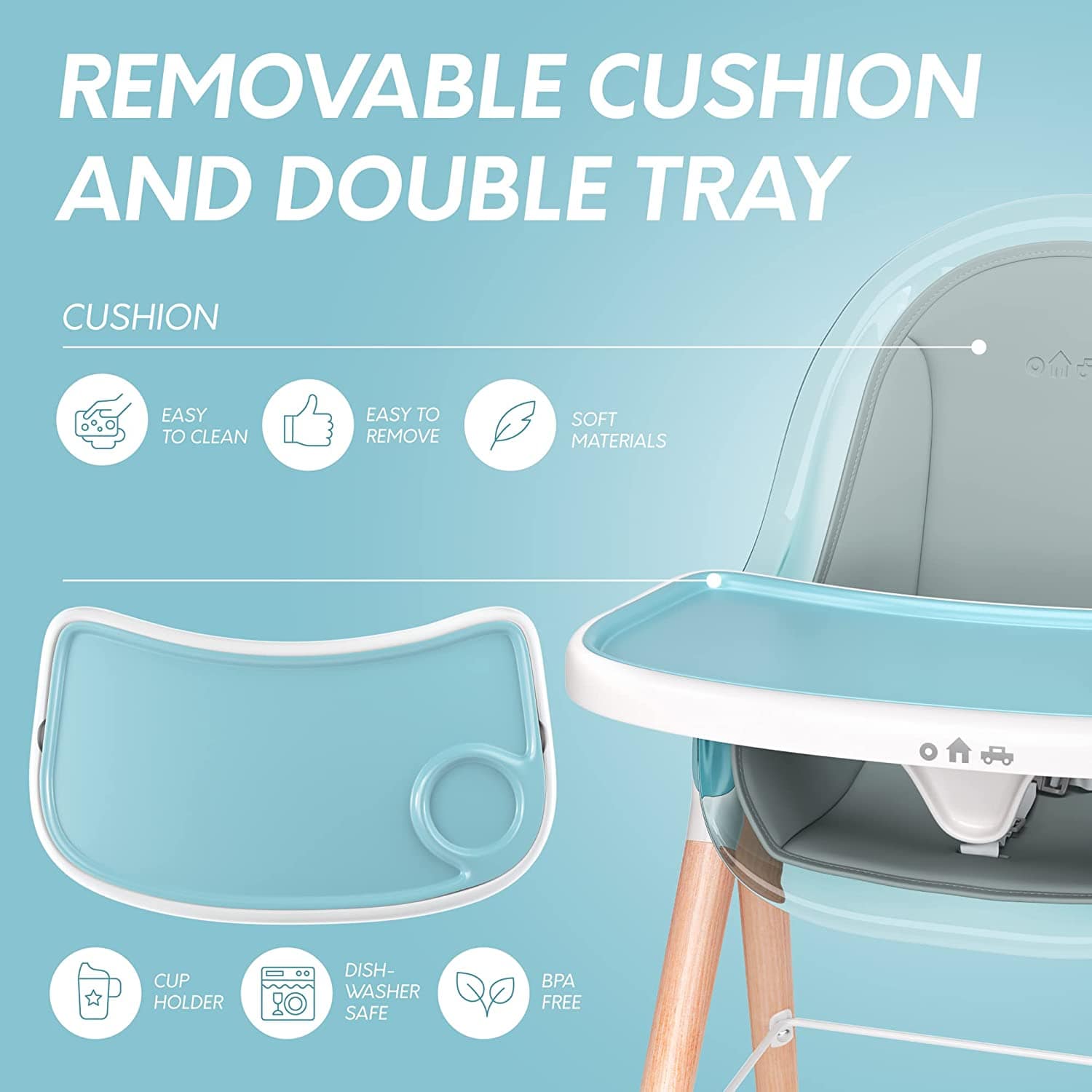 Premium Deluxe High Chair for Babies & Toddlers with Removable Cushion - Adjustable Height & Easy Clean for Dining, Feeding & Playtime