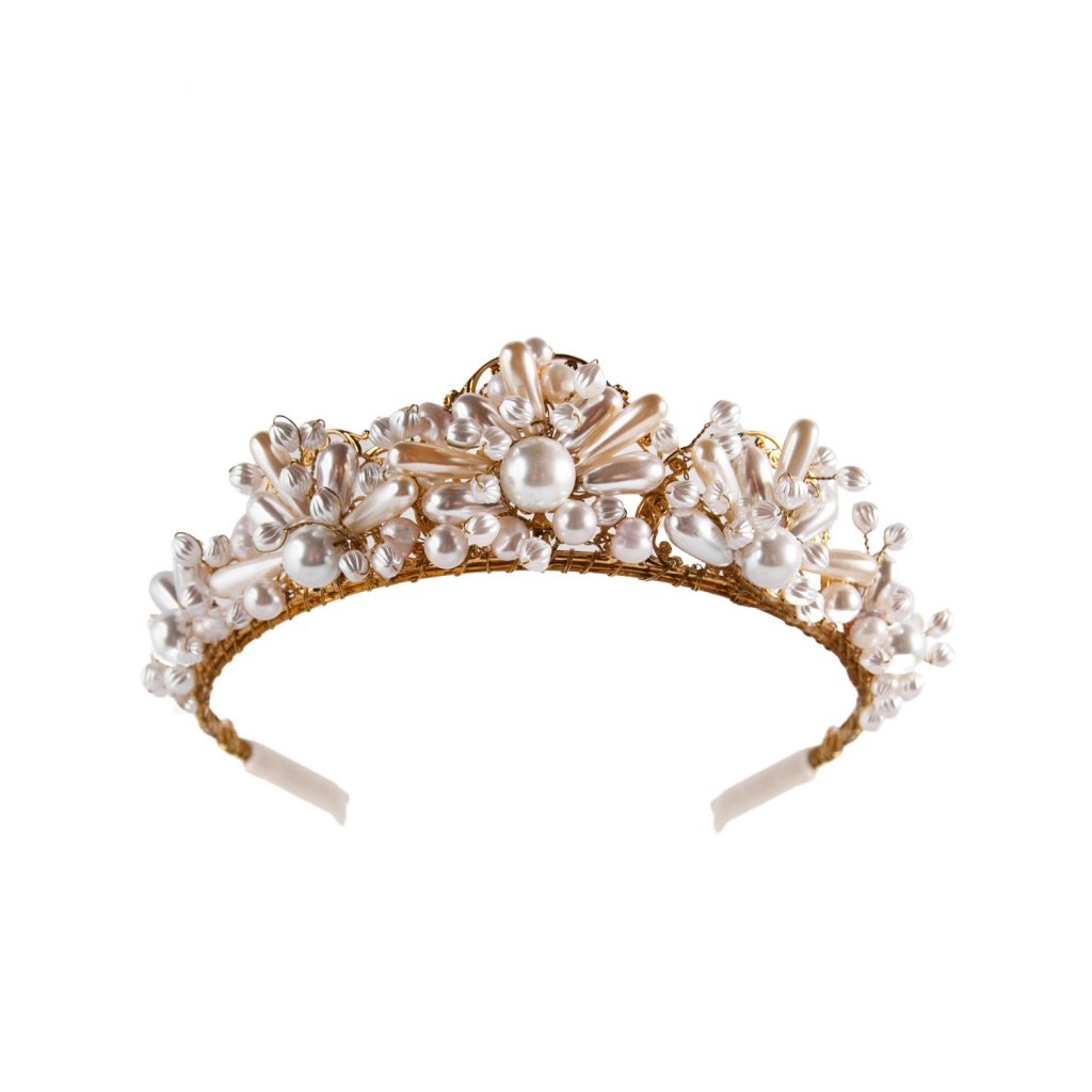Luxury Pearl Princess Crown for Bridal & Wedding - Elegant Miss Ceylon Pearl Alice Headpiece by Stephanie Browne | Perfect for Brides, Prom, Pageants & Special Occasions