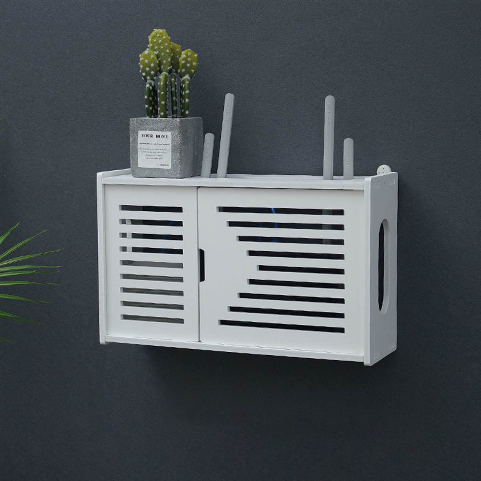 Wireless Router Wall Mount Shelf - Wooden Storage Box with Cable Management Holes for WiFi Modem, Internet Hub - Perfect for Home Office, Living Room, or Bedroom Network Setup