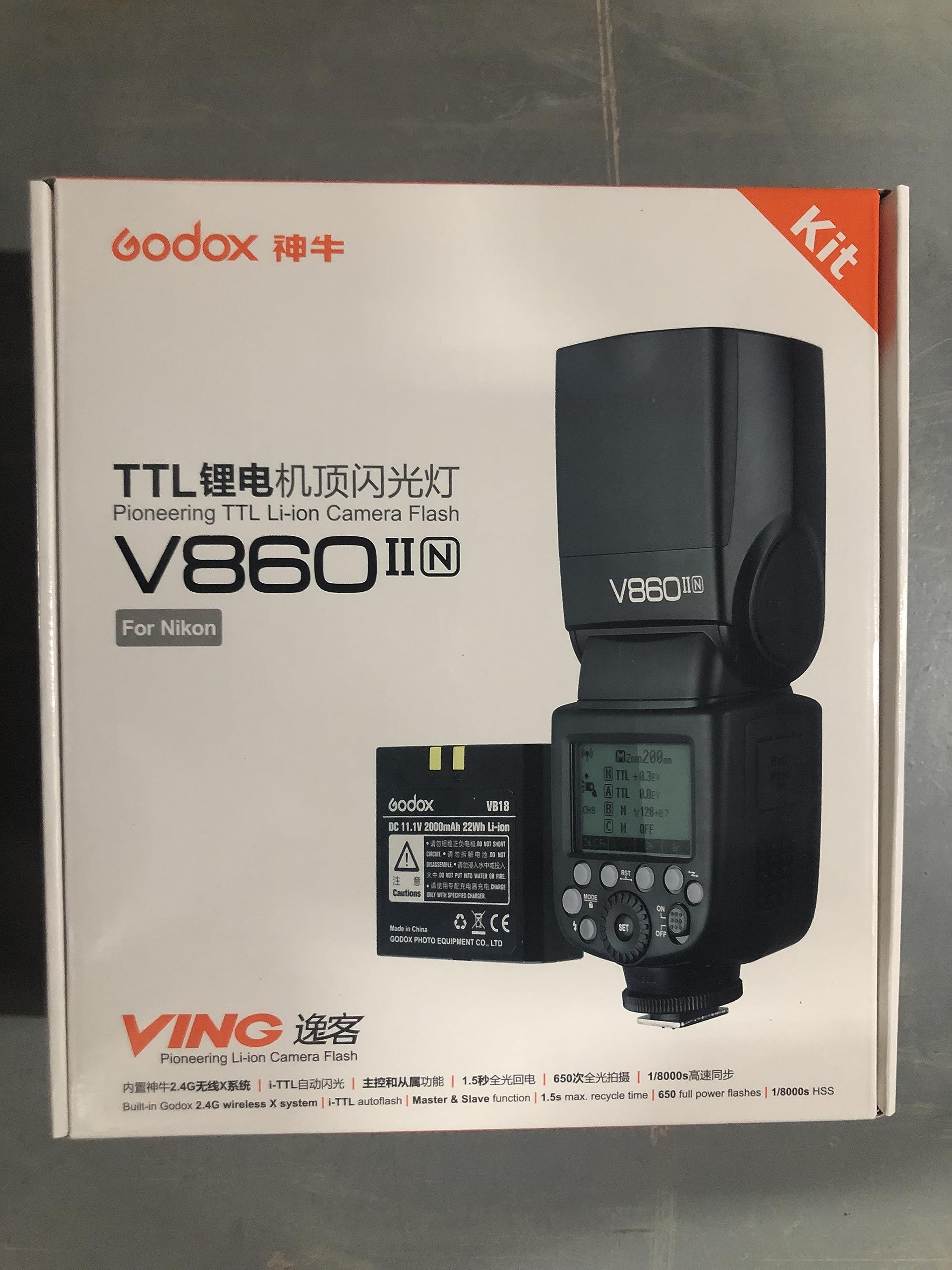 Godox V860II-N TTL Flash for Nikon DSLR Cameras - 2.4G Wireless GN60 Speedlite with 1/8000s HSS, Rechargeable Li-ion Battery (650 Full Power Flashes) - Perfect for Wedding, Portrait & Event Photography