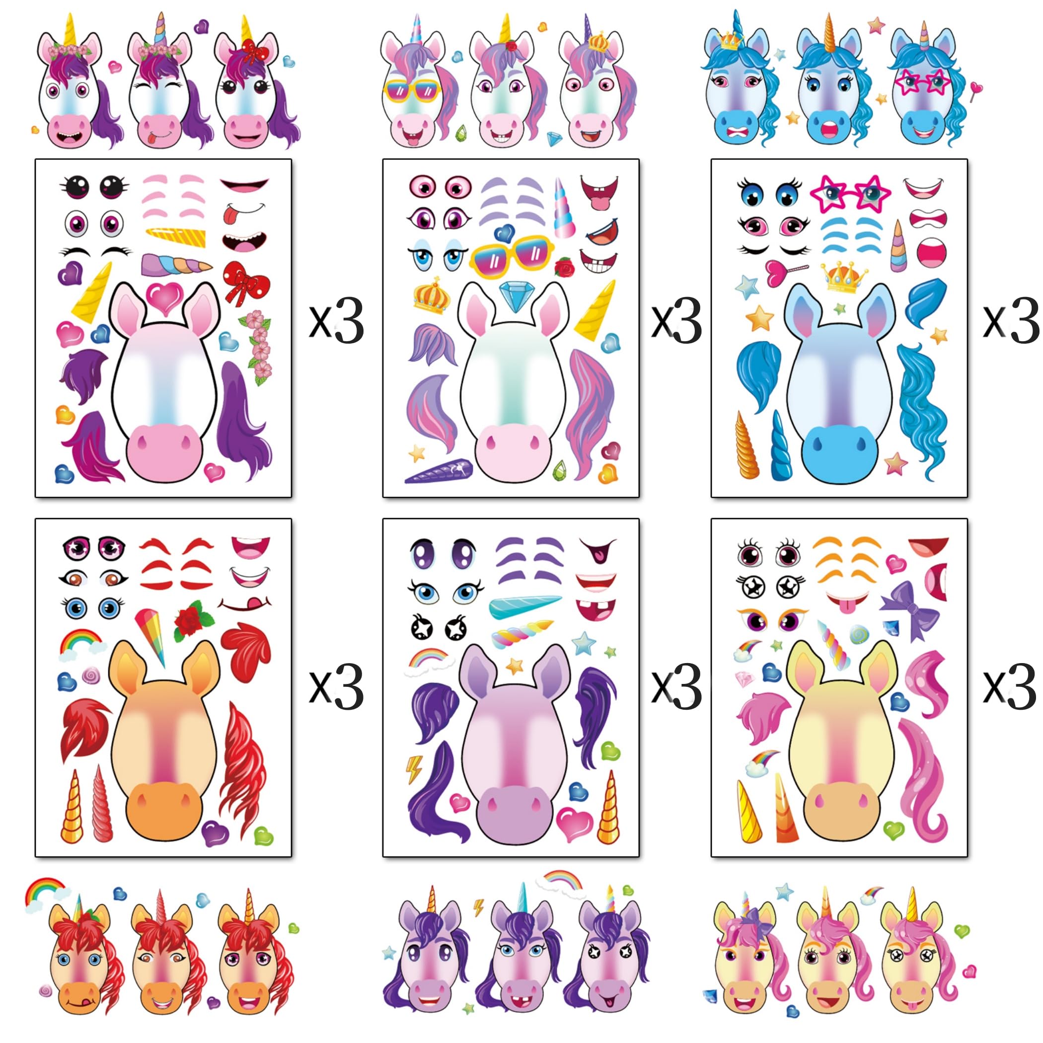 36-Piece Unicorn Stickers for Kids - DIY Make-A-Face Sticker Set, Fantasy Animal Mix & Match Stickers - Perfect for Birthday Party Favors, Arts & Crafts, Scrapbooking & School Projects
