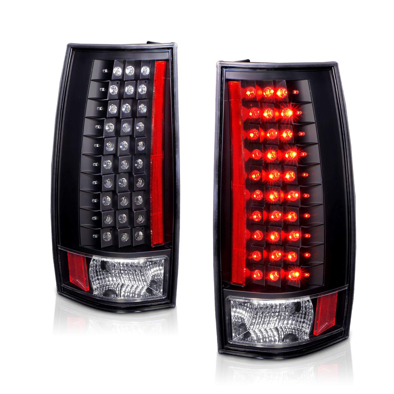 AmeriLite Black LED Tail Lights Replacement for Chevy Tahoe, Suburban, GMC Yukon - Left & Right Side Pair - Durable, Bright, Easy Installation for Enhanced Nighttime Safety