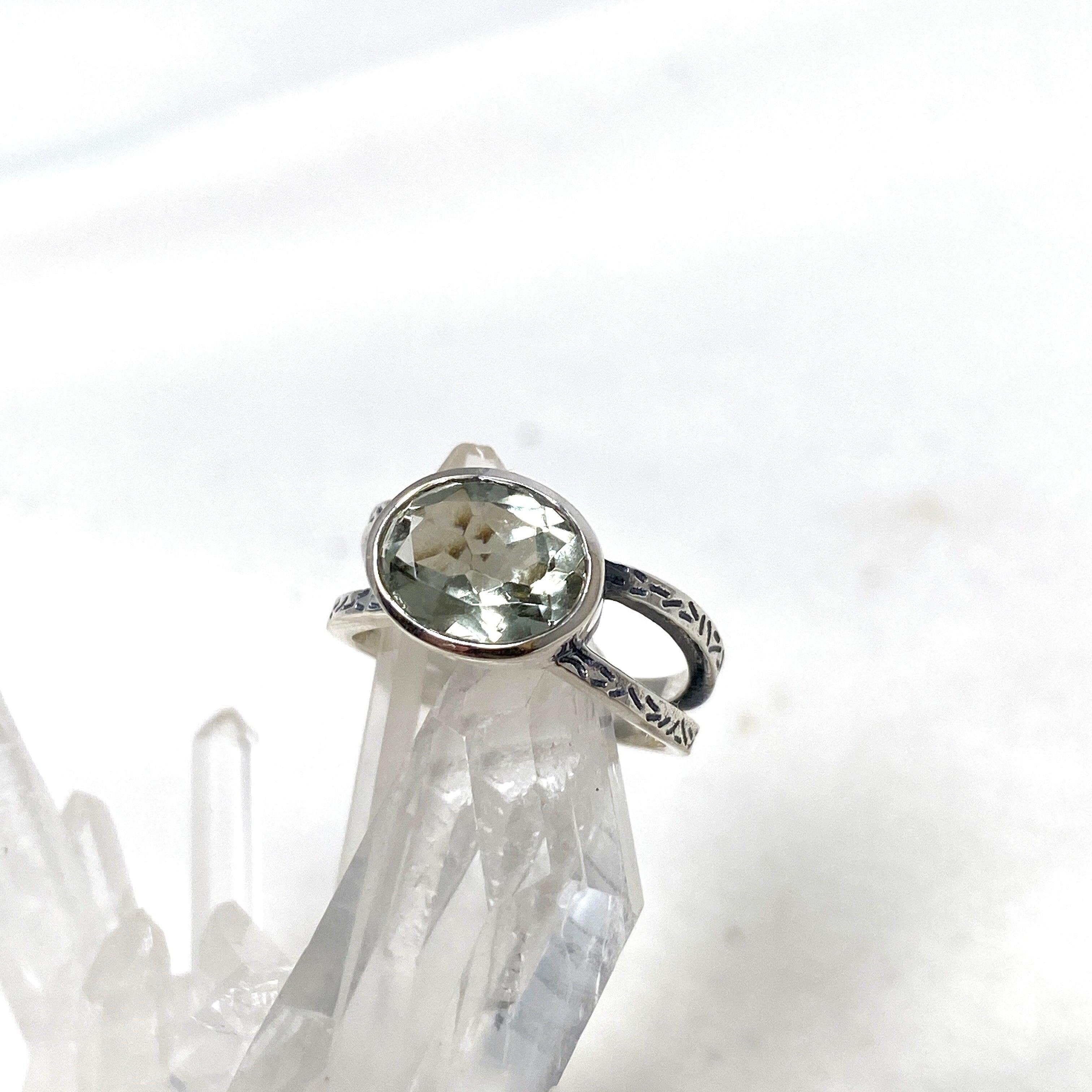 Prasiolite Faceted Oval Split Band Ring - Elegant Green Gemstone Jewelry for Women, Perfect for Weddings, Parties & Special Occasions