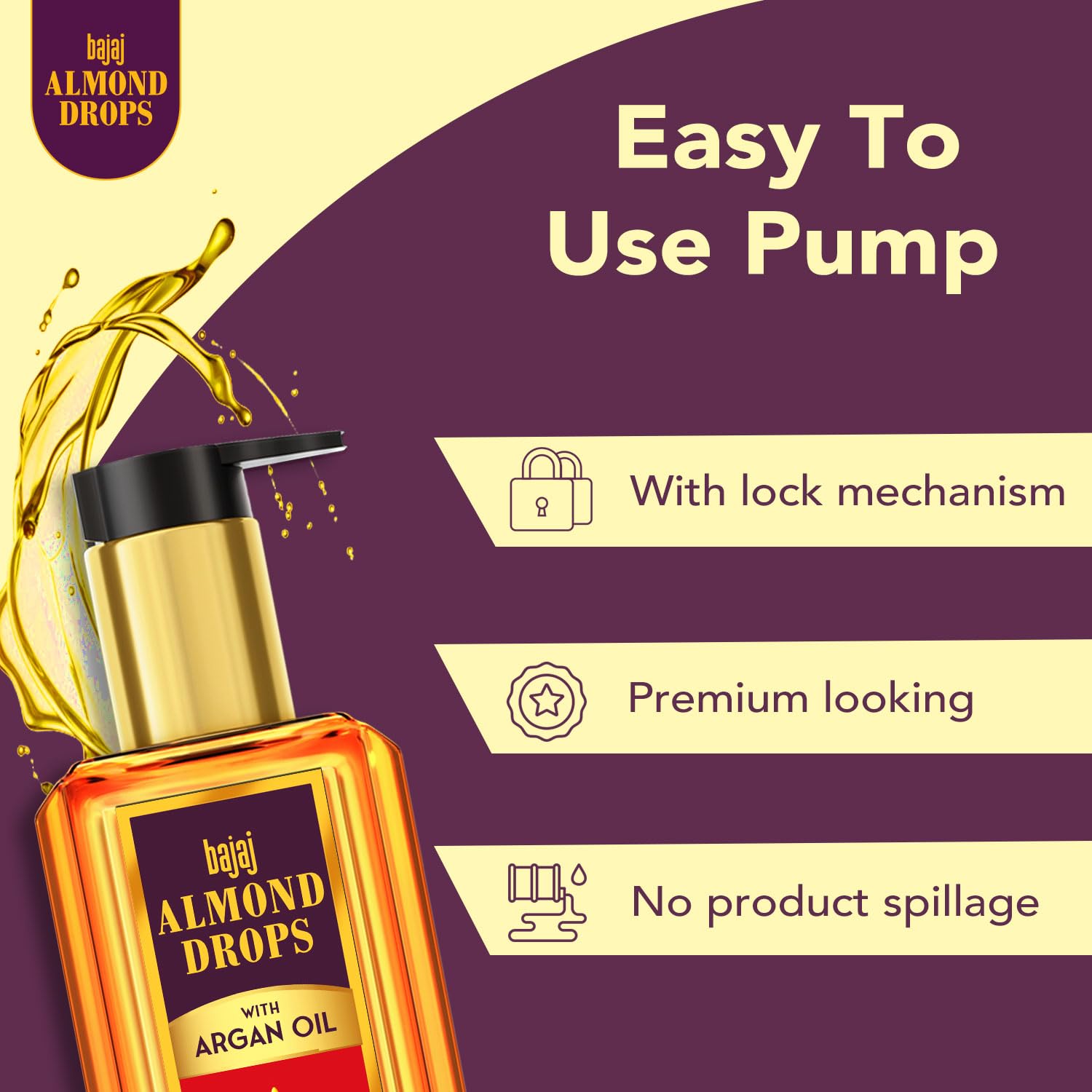 Bajaj Almond Drops Non-Sticky Hair Oil with Almond & Argan Oil - 100ml for Damage Protection, Hair Growth & Shine | Perfect for Daily Hair Care, Frizz Control & Scalp Nourishment