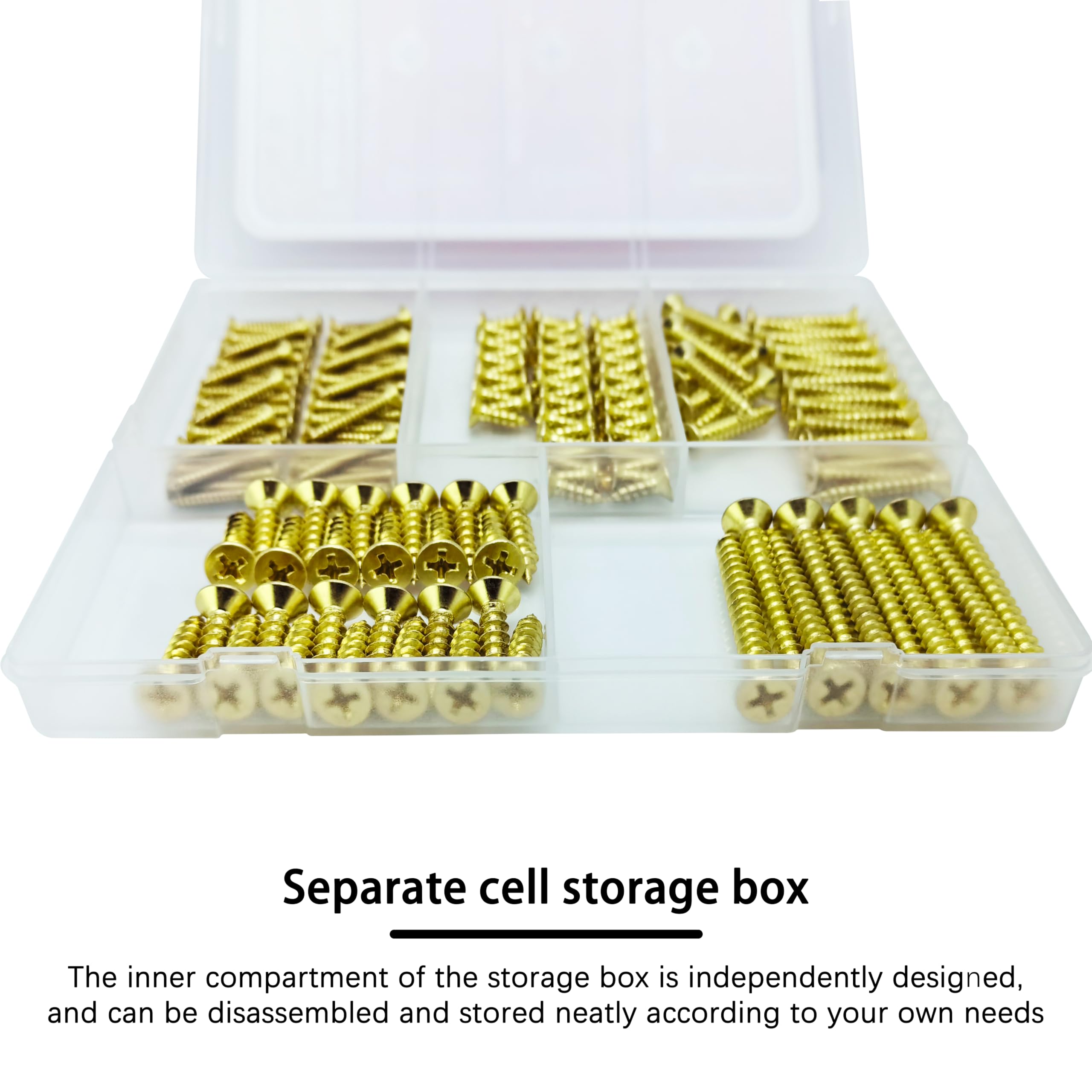 175 Pcs Brass Plated Wood Screw Assortment Kit - #4 #8 #10 Phillips Flat Head Self Tapping Drywall Screws for Interior Construction | Carbon Steel Indoor & Outdoor Use | Perfect for DIY Projects, Furniture Assembly, and Home Repairs