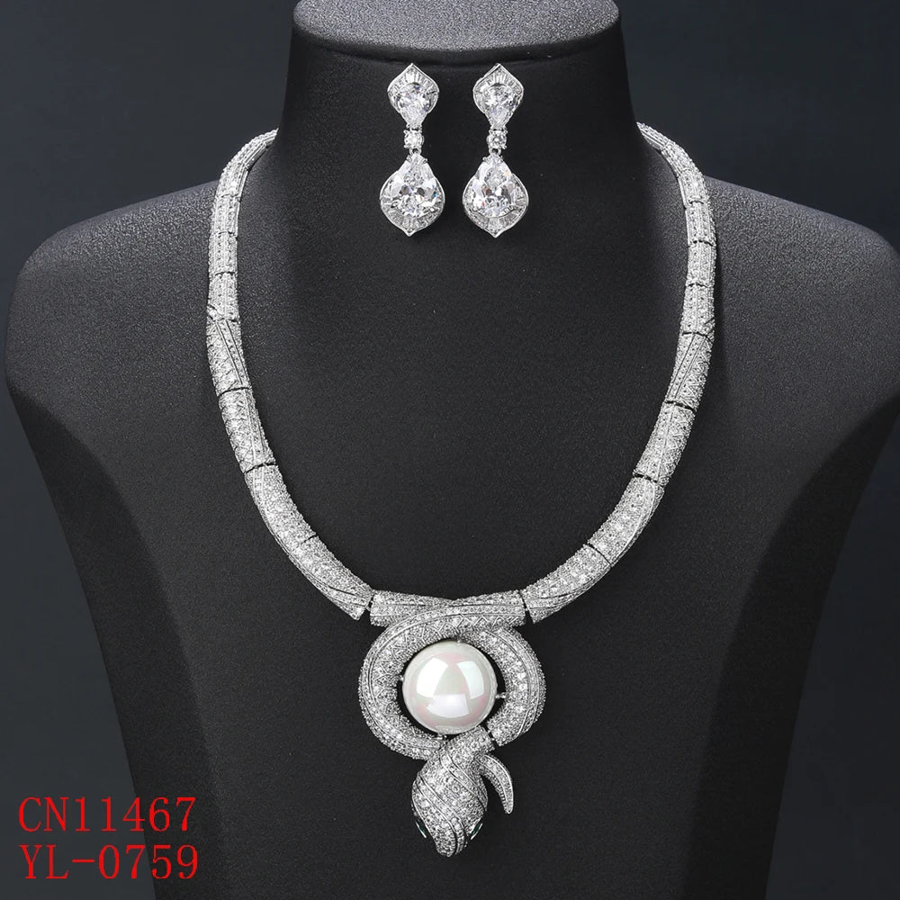 Luxury Cubic Zirconia Snake Jewelry Set - Women's Animal Print Necklace & Earrings for Party, Wedding, Evening Wear & Costume Accessories | CN11467