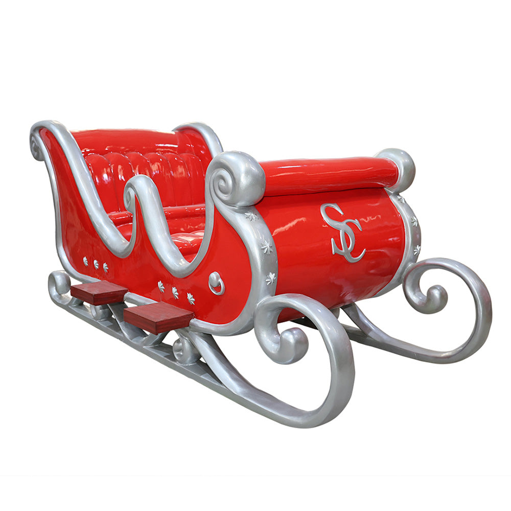 4-Person Red and Silver Sleigh - Outdoor Christmas Decor for Holiday Yard Display, Winter Wonderland Scene, and Festive Family Gatherings