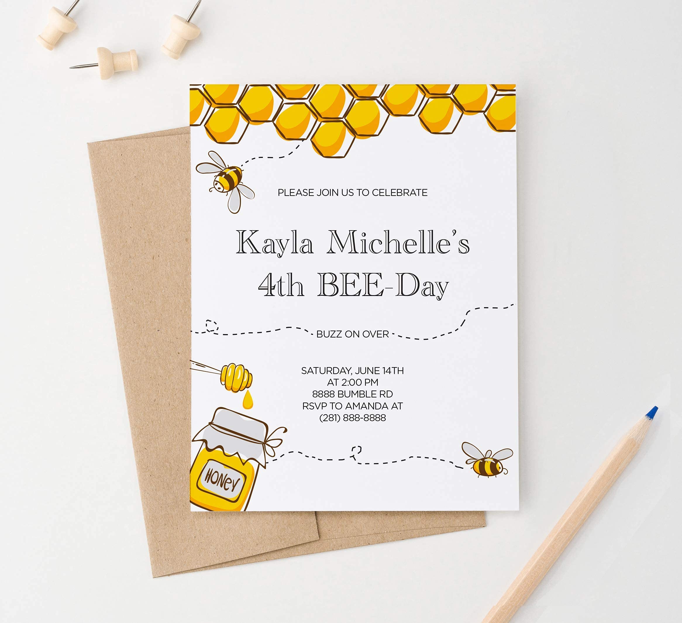 Personalized Bee-Themed Birthday Invitations for Kids - Customizable 1st Birthday Party Invites for Girls & Boys - Choose Quantity, Age, Info & Envelope Color - Perfect for Baby Showers, Birthday Parties & Special Celebrations