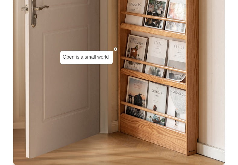 Solid Oak Wood Wall-Mounted Ultra-Thin Bookshelf - Modern Floating Shelf for Living Room, Bedroom, or Office Storage & Display