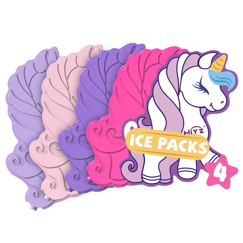 HiYZ Unicorn Ice Packs for Lunch Boxes - Reusable Kids Ice Packs - Quick Freeze, Space Saving, Long-Lasting Cooler for Lunch Box, Thin Ice Packs Ideal for Travel, Picnics, and School - Perfect for Kids' Lunches, Camping Trips & Outdoor Adventures