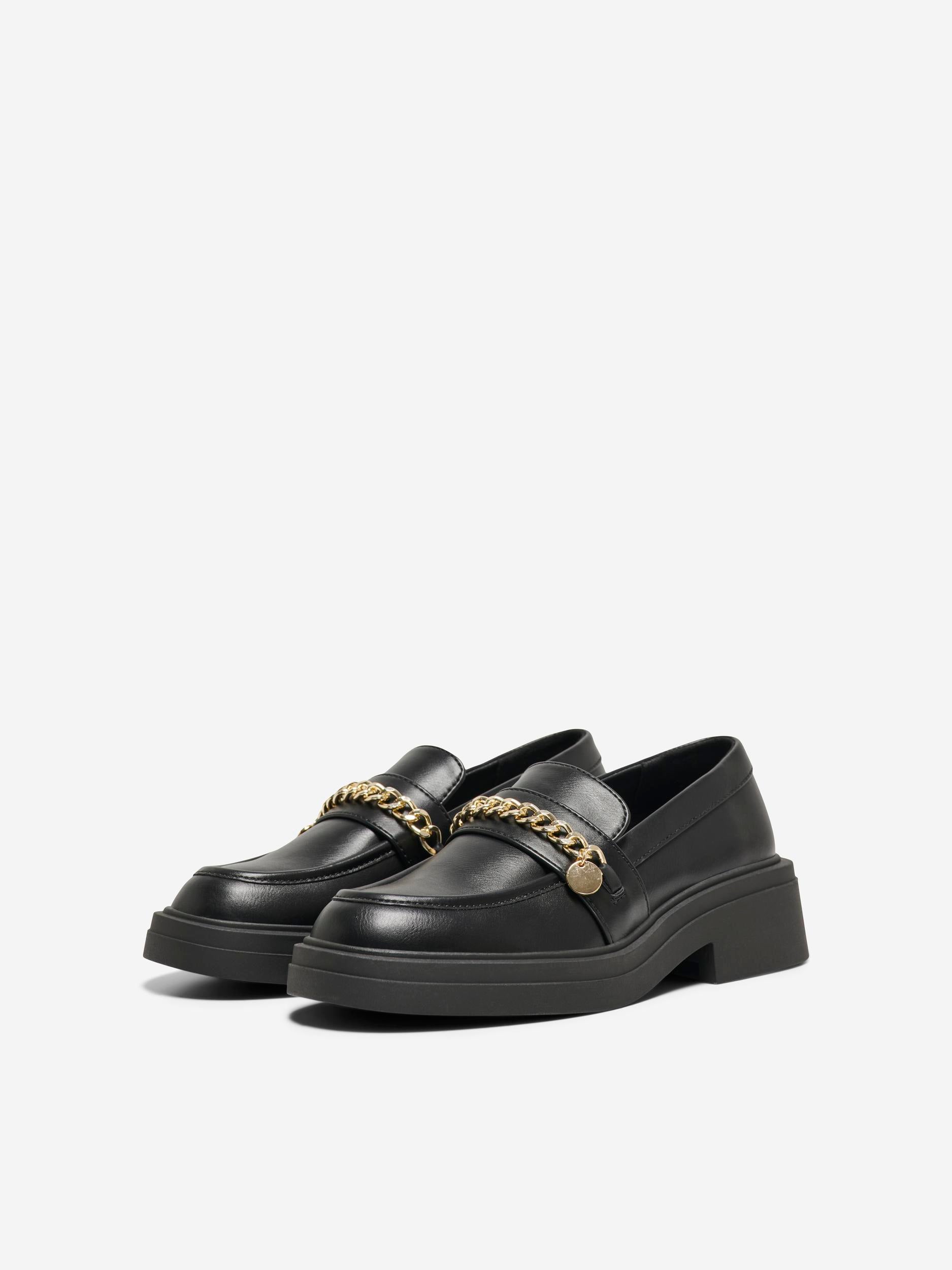 LAZULI Black Charm Loafers for Women - Stylish Slip-On Shoes for Work, Office & Casual Outfits