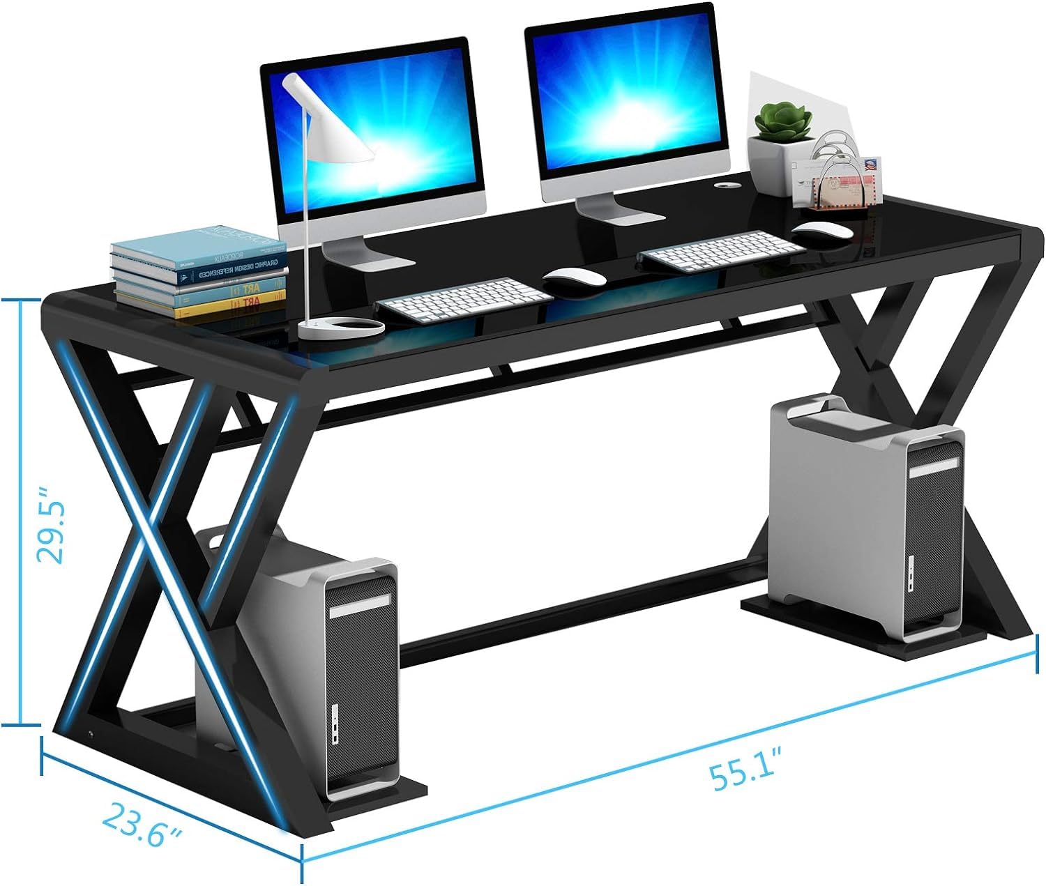 Modern Glass Computer Desk with Metal Frame - 55.1