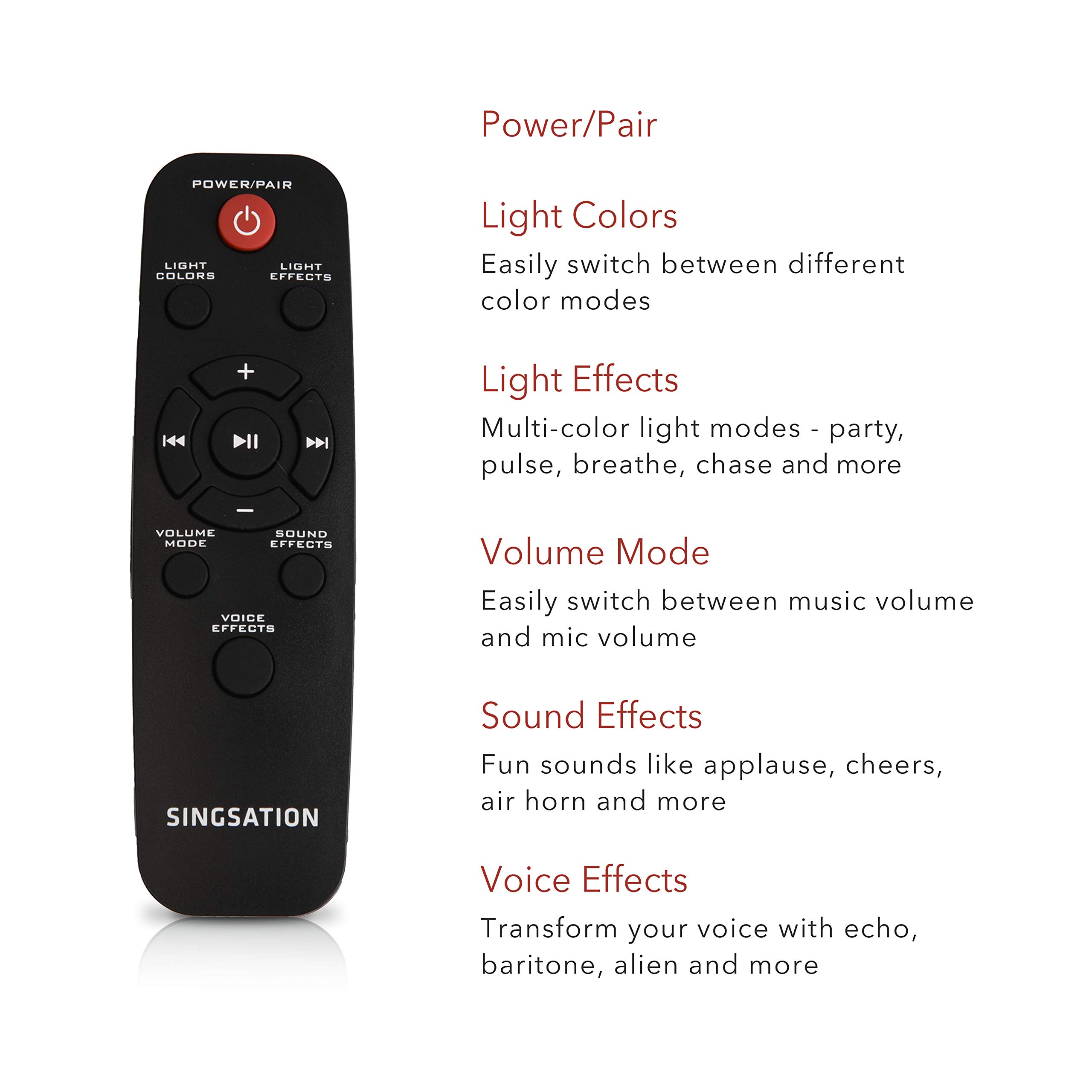 Singsation Professional Karaoke Machine - Portable Bluetooth Karaoke System with 60 Voice Effects, 10 Sound Modes, 25 LED Light Show, 2 Wireless Mics (Black) - Perfect for Home Parties, Family Gatherings & Professional Performances