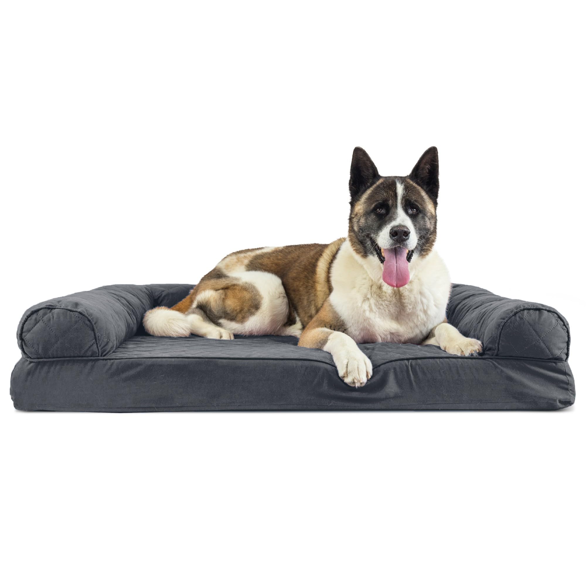 **Furhaven Orthopedic Memory Foam Dog Bed for Large Dogs up to 95 lbs - XL Jumbo Size with Removable Bolsters & Machine Washable Cover - Quilted Sofa Design in Iron Gray - Perfect for Living Room, Bedroom, or Pet-Friendly Spaces**