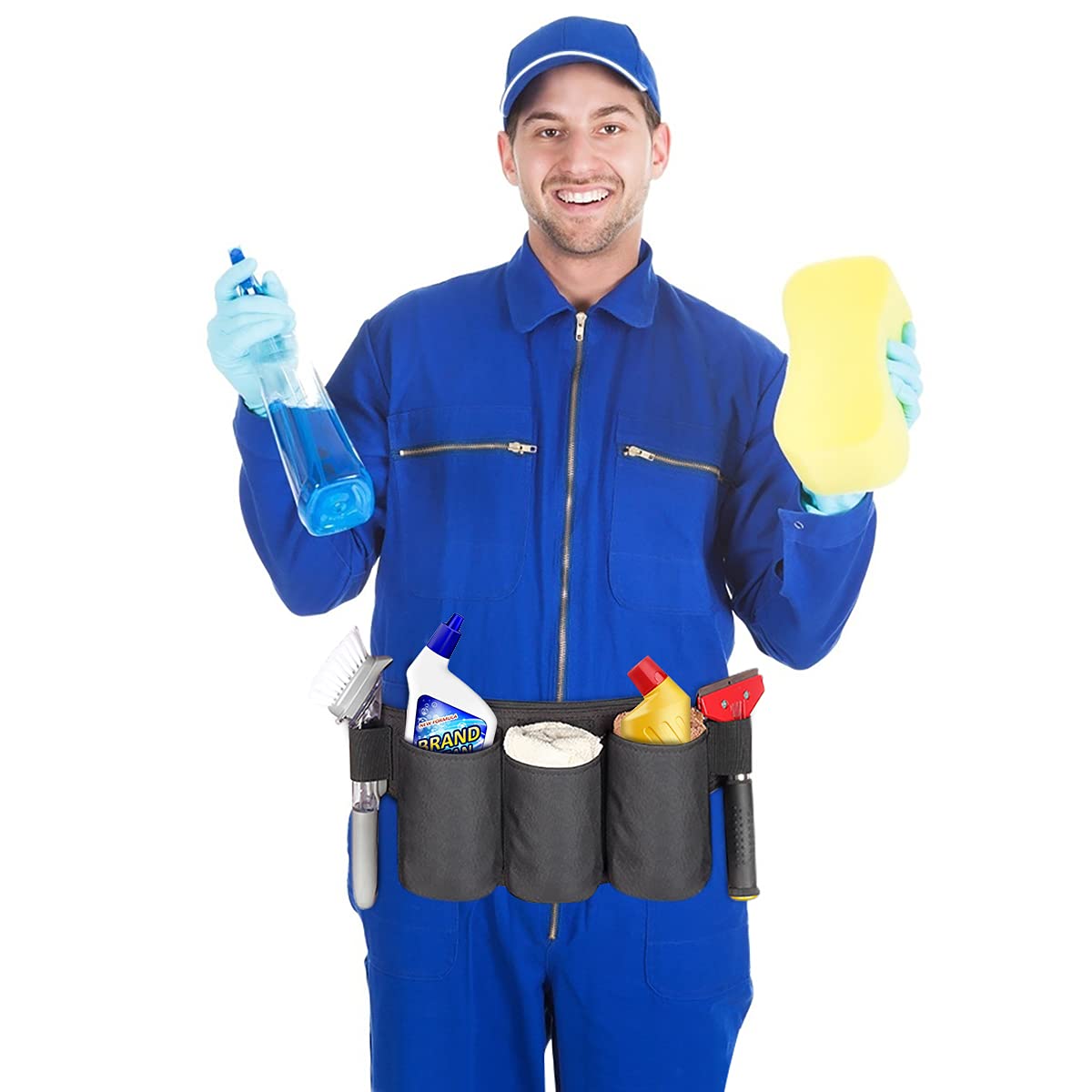 Heavy Duty Tool Pouch Waist Belt - Adjustable Work Apron with Bottle Holster for Janitors, Custodians & Housekeepers | Perfect for Cleaning, Maintenance & DIY Projects