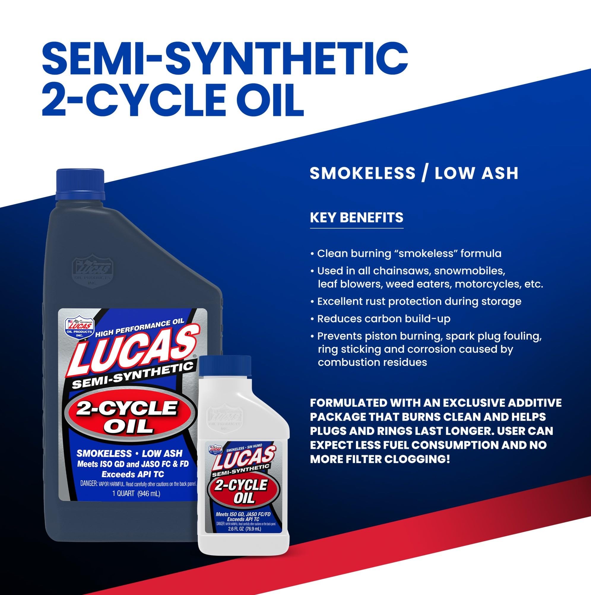 Lucas Oil Semi-Synthetic 2-Stroke High Performance Racing Motor Oil - 6.4 oz Bottle for Dirt Bikes, ATVs & Motorcycles - High Temp Engine Protection
