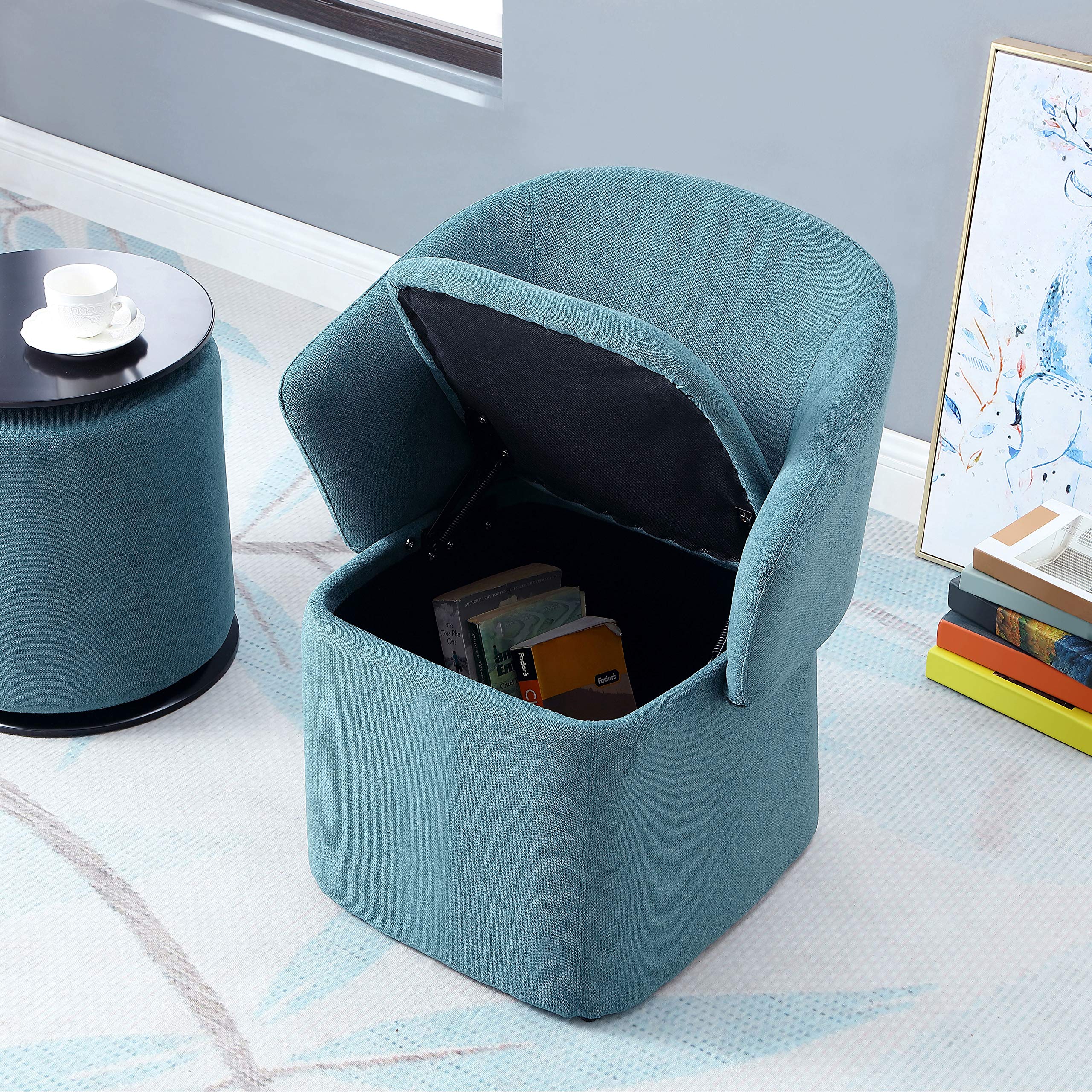 3-in-1 Modern Upholstered Accent Chair with Ottoman & Storage - Convertible Flip-Back Club Chair, Microfiber Makeup Vanity Stool & Cozy Armchair - Perfect for Living Room, Bedroom & Dressing Room