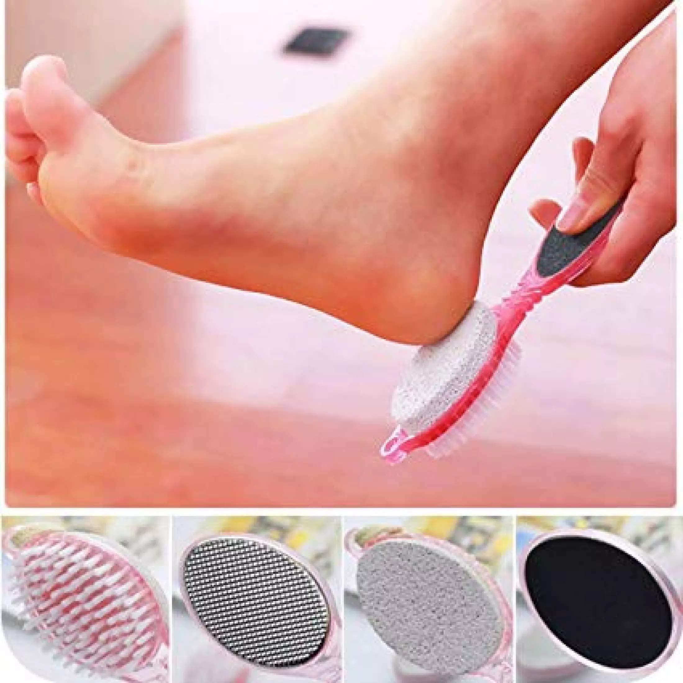 CHESHTA 4-in-1 Foot Care Brush with Pumice Stone - Dead Skin Remover, Callus Scrubber & Foot Polisher Tool - Multicolor Plastic Pedicure Kit for Soft Smooth Feet - Perfect for Home Spa & Pedicure Care