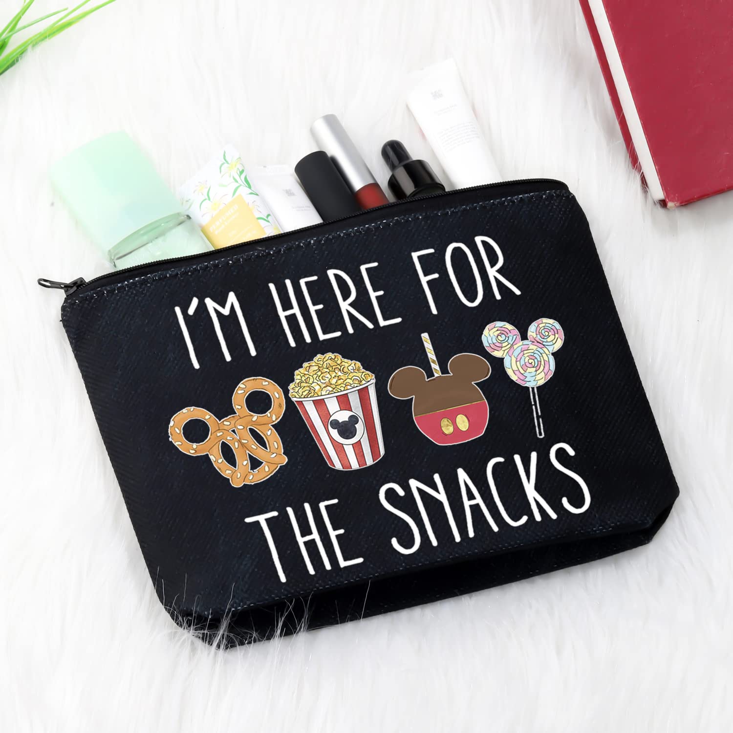 GJTIM Snacks Lover Gift Set - Reusable Travel Snack Pouch & Makeup Bag (Black) | Perfect for Family Vacations, Road Trips & Outdoor Adventures | I'm Here For The Snacks Design