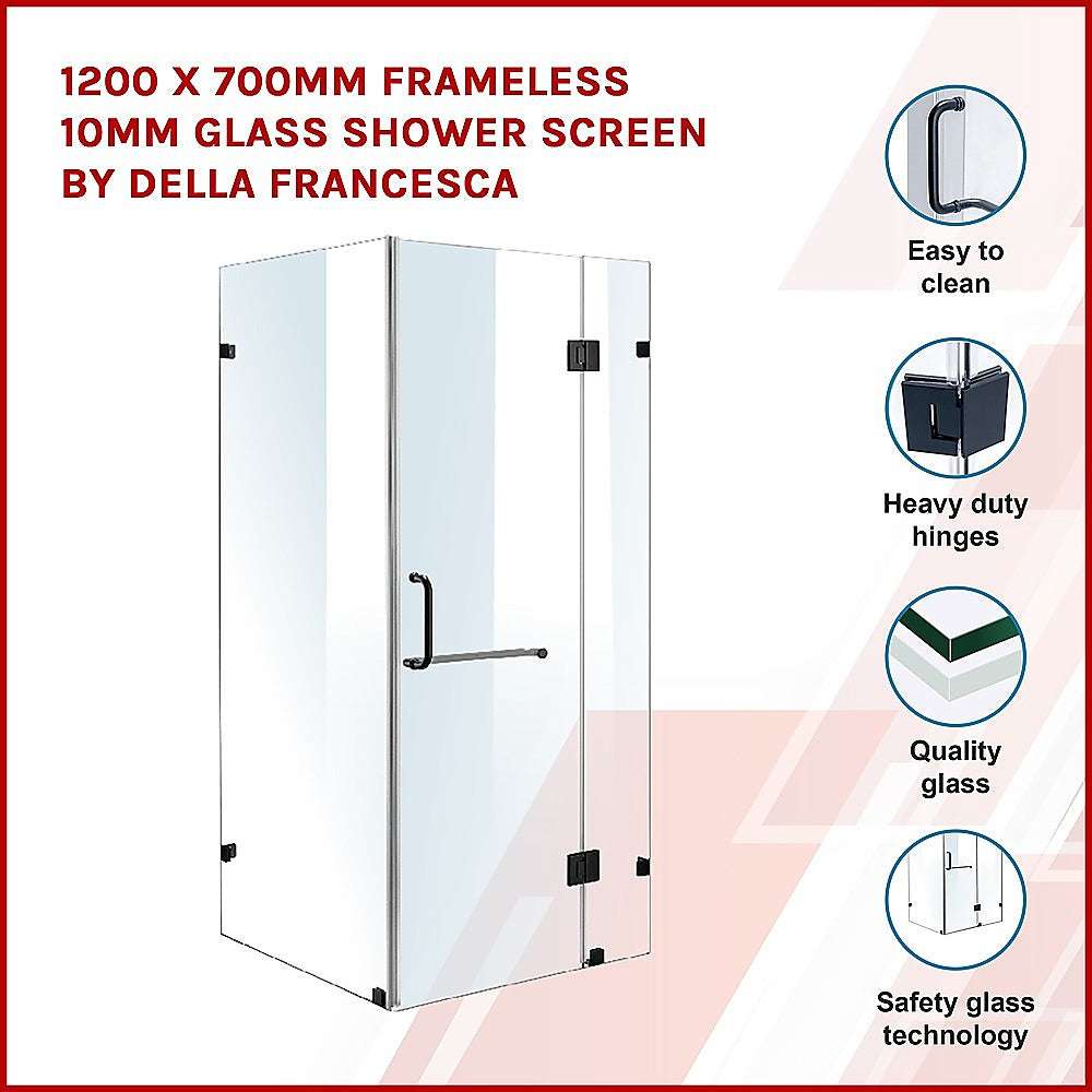 10mm Frameless Glass Shower Screen 1200x700mm - Modern Bathroom Enclosure by Della Francesca - Perfect for Walk-in Showers, Wet Rooms & Spa Bathrooms