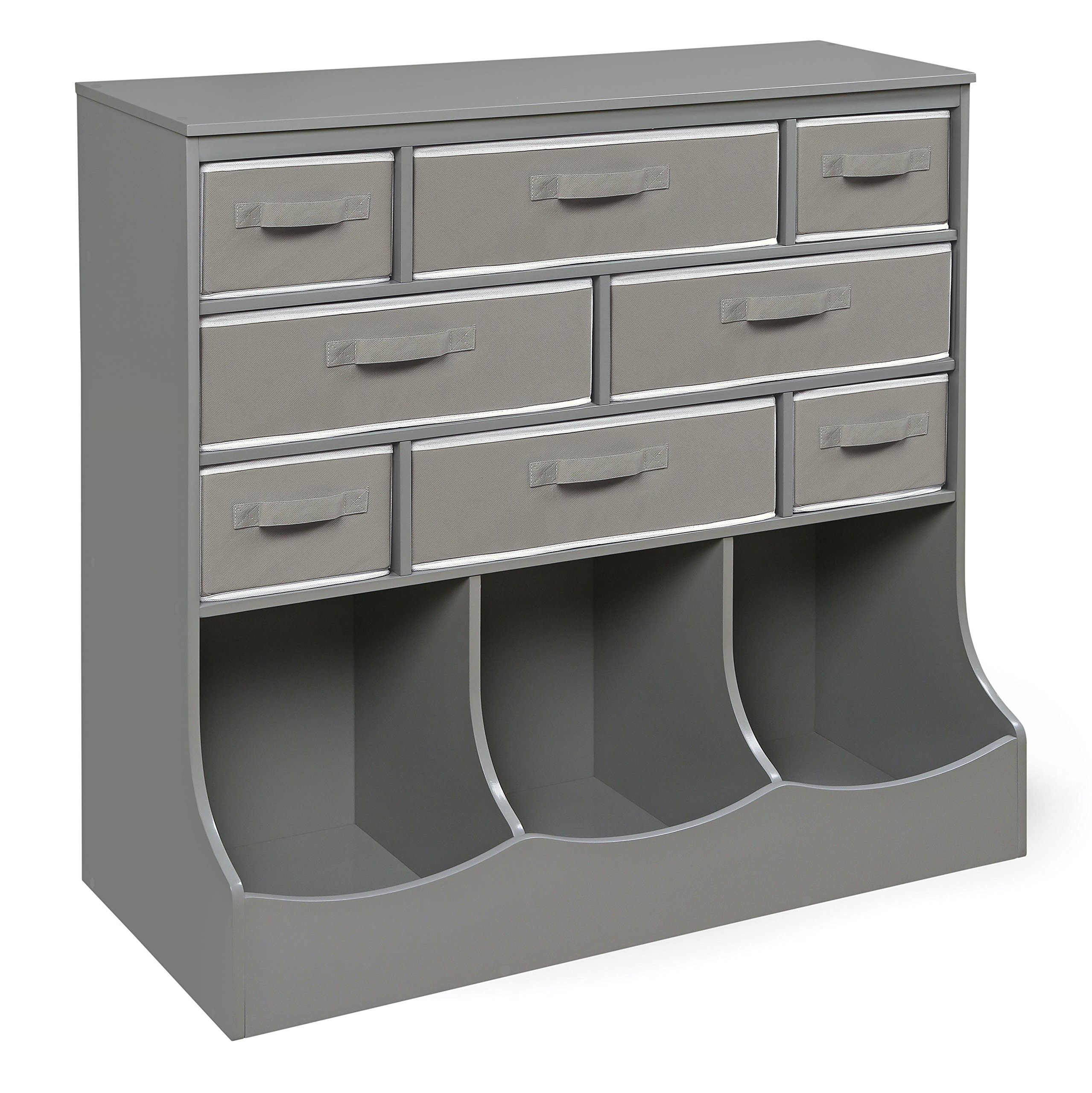 Badger Basket 8-Cubby Kids Toy Storage Organizer with Reversible Fabric Bins - Gray Toy Box for Playroom, Nursery & Bedroom Organization