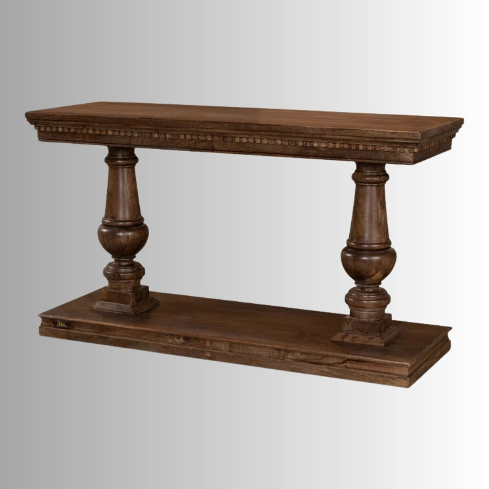 French Provincial Style Walnut Pillar Console Table - Elegant Entryway & Hallway Decor for Home & Office