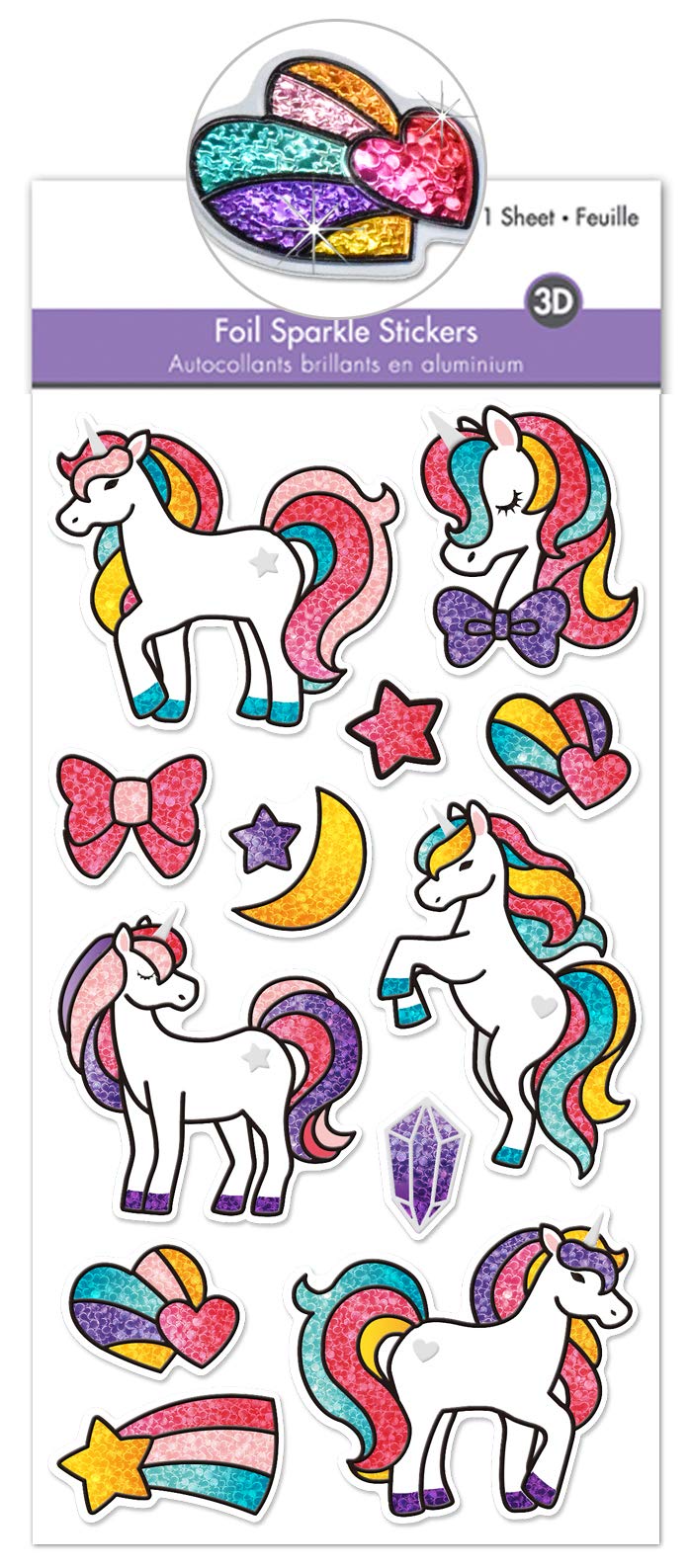 Unicorn Stickers for Girls - Rainbow, Puffy, Sparkle & 3D Stickers for Kids - Shiny & Sparkly Stickers (1 Sheet) - Perfect for Scrapbooking, DIY Crafts & School Projects