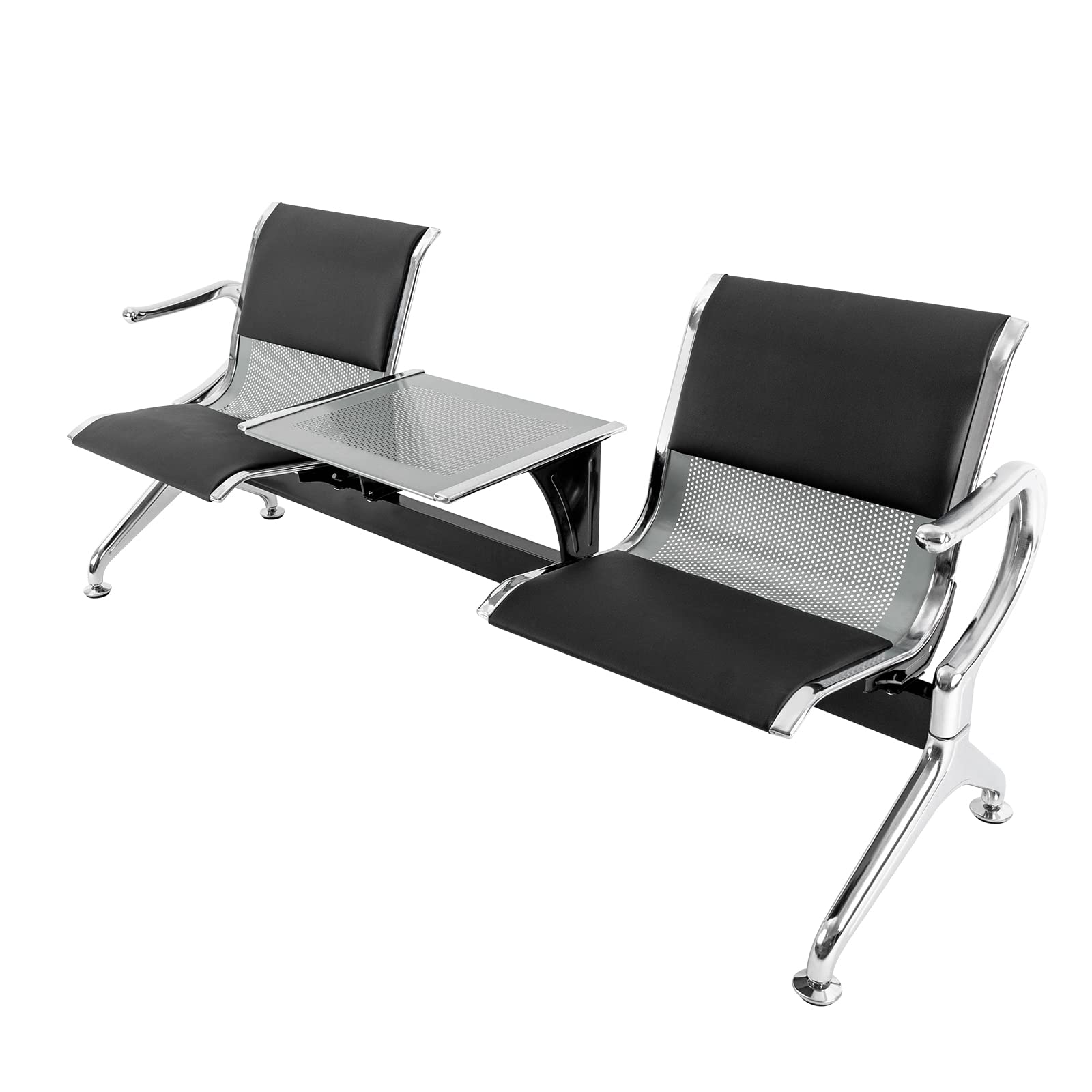 Premium 2-Seat PU Leather Reception Bench with Table & Arms - Comfortable Waiting Room Chairs for Airport, Office, Bank, Salon, Hospital & School | Ideal for Lobbies, Waiting Areas & Guest Reception Spaces