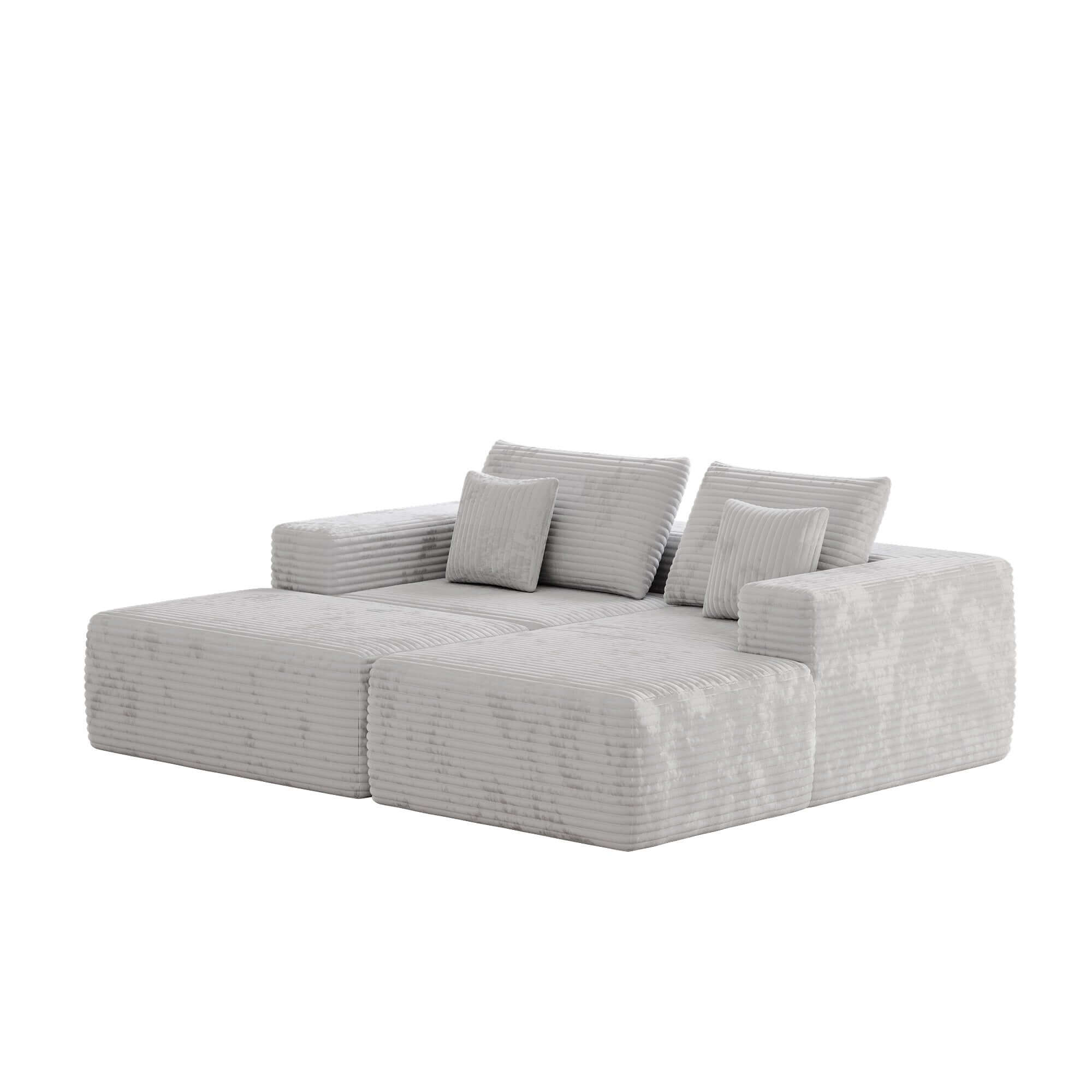 L-Shaped Beige Corduroy Sofa with Ottoman - Modern Comfortable Sectional Couch for Living Room, Lounge & Small Spaces