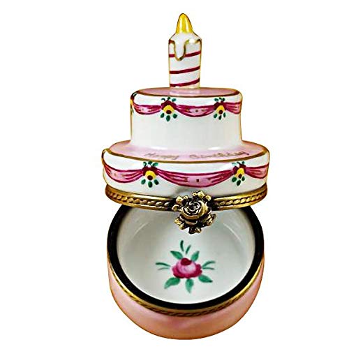 Authentic Limoges Porcelain Figurine - Birthday Cake with Pink Candle | French Collectible Gift for Birthday Party, Home Decor & Special Occasions