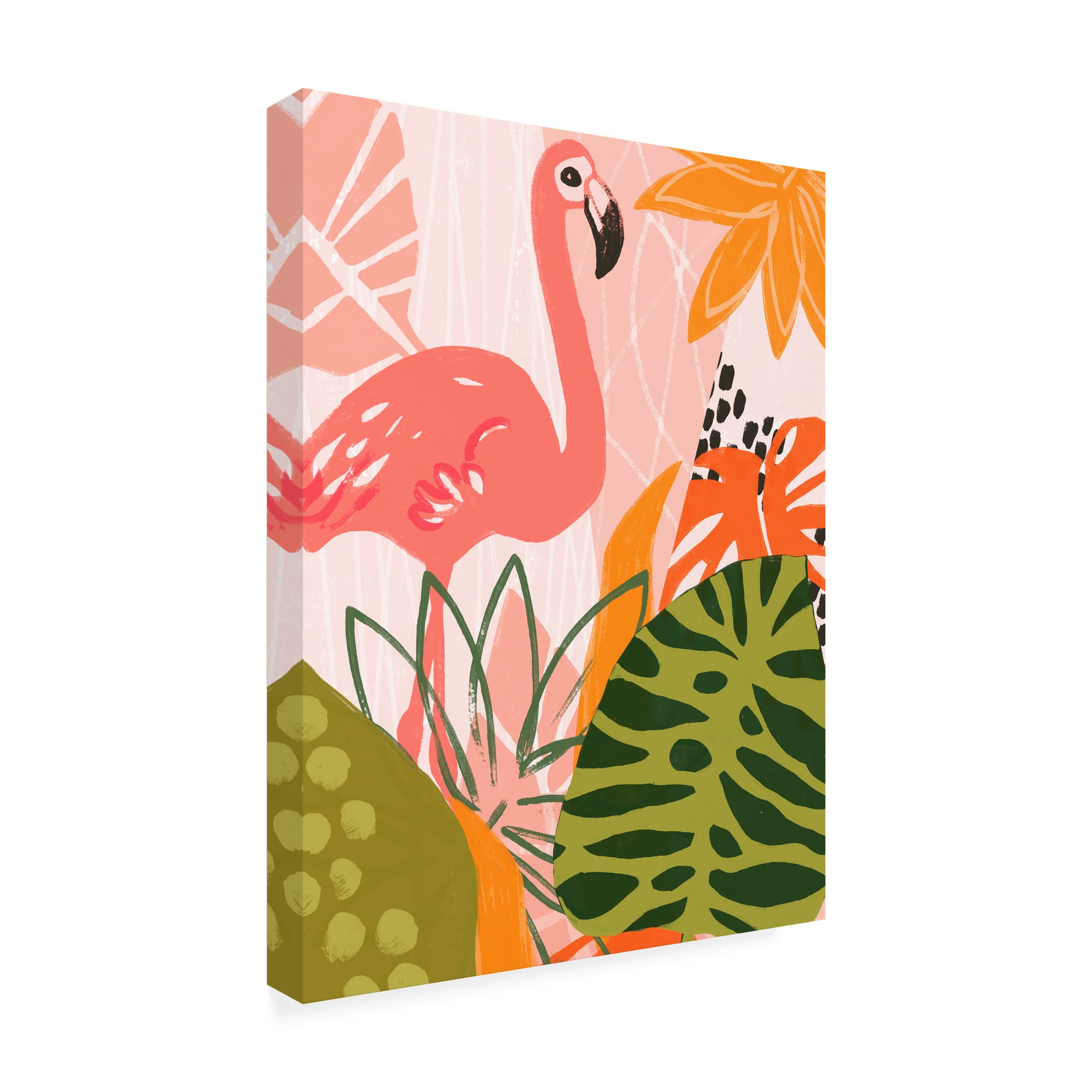 Jungle Flamingo II Canvas Wall Art by June Erica Vess - Tropical Flamingo Painting for Living Room, Bedroom & Office Decor