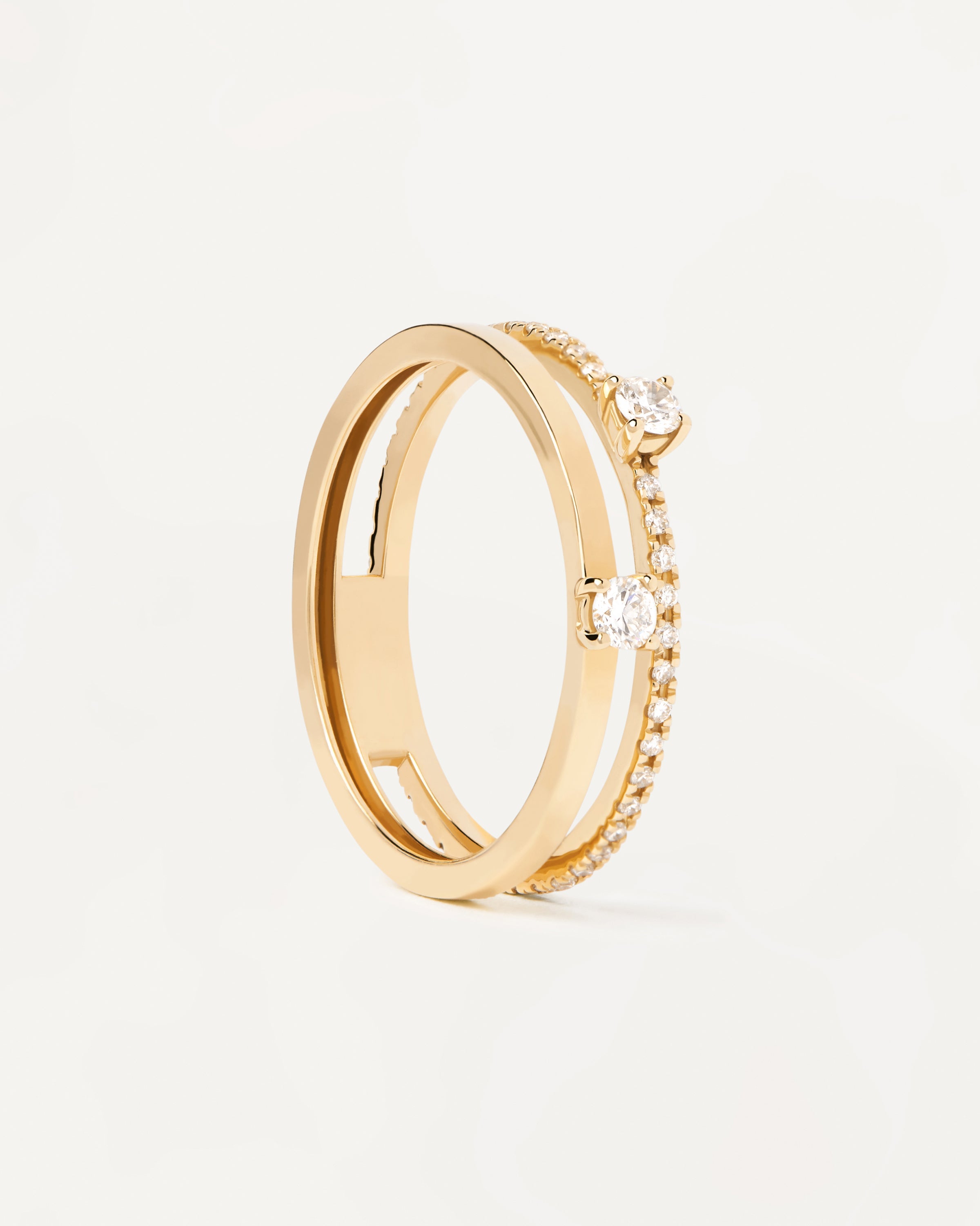Diamond and Gold Solitaire Dual Ring for Women - Elegant Wedding, Engagement, Anniversary Jewelry Gift