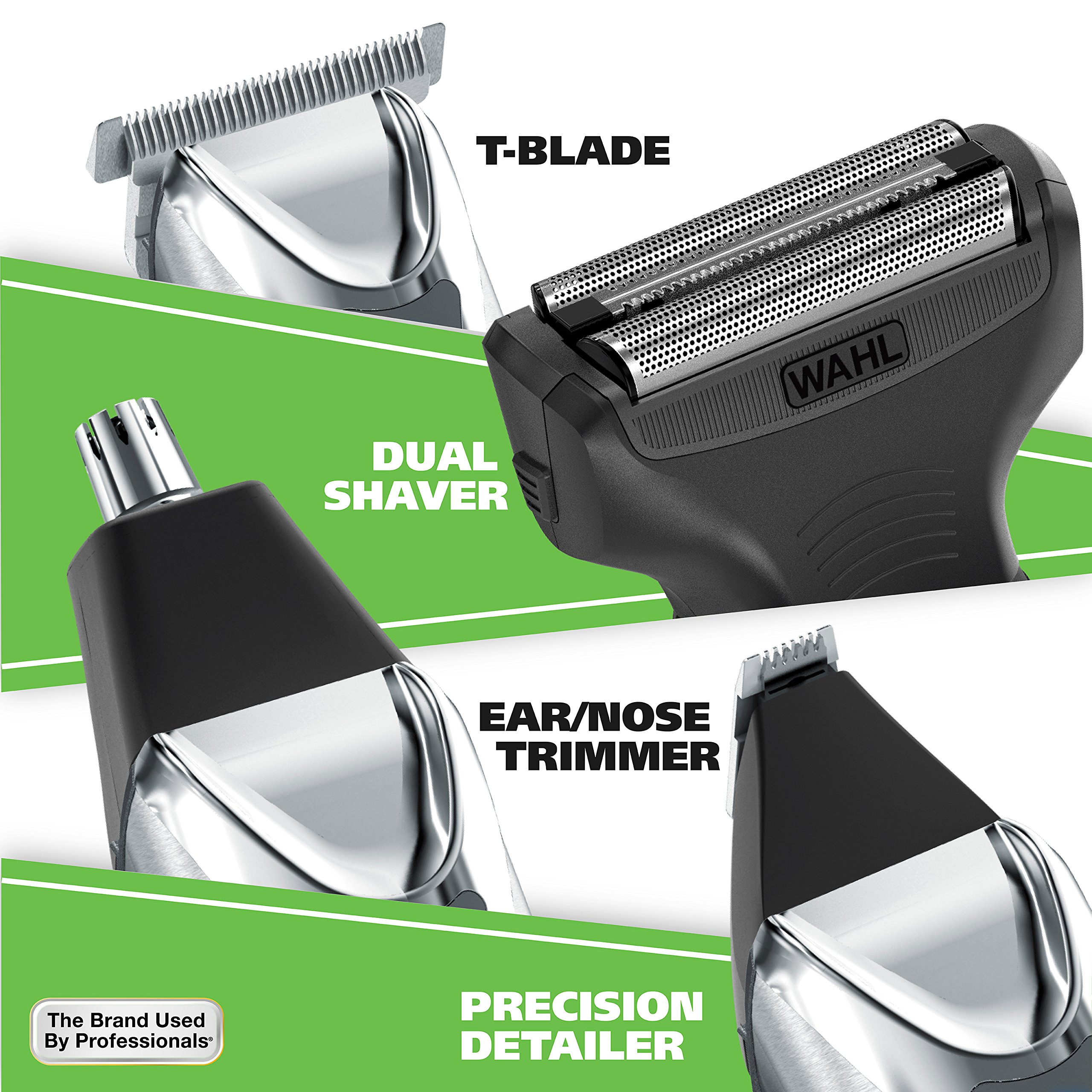 Wahl USA 9864SS Rechargeable Beard Trimmer for Men - Stainless Steel Lithium Ion 2.0+ Electric Shaver & Nose Ear Hair Trimmer - All-in-One Men's Grooming Kit - Perfect for Travel, Home & Professional Use
