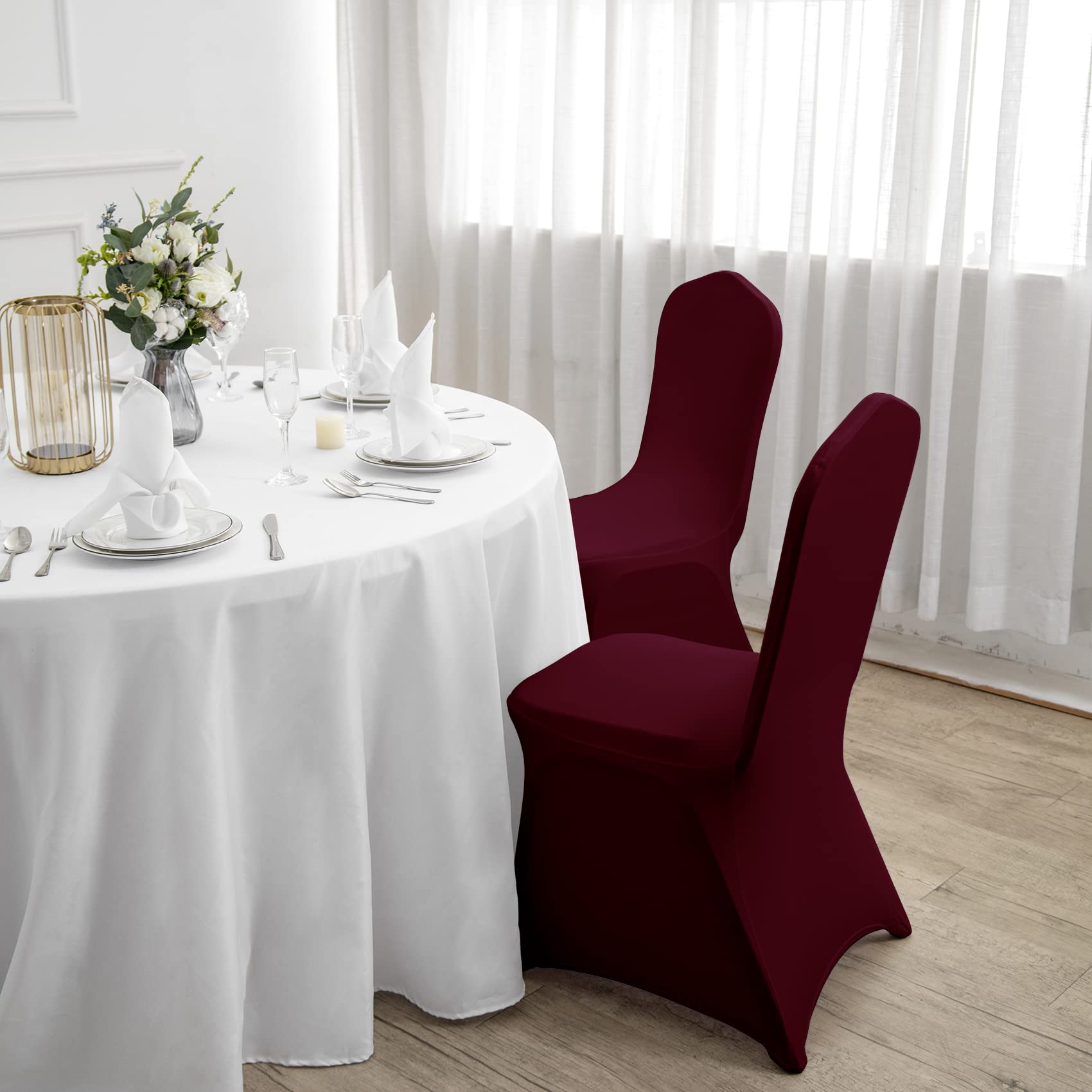 12PCS Spandex Stretch Chair Covers - Washable & Removable Slipcovers for Living Room, Party, Banquet, Wedding & Hotel Events (Burgundy Red) - Perfect for Home Decor, Event Planning & Furniture Protection