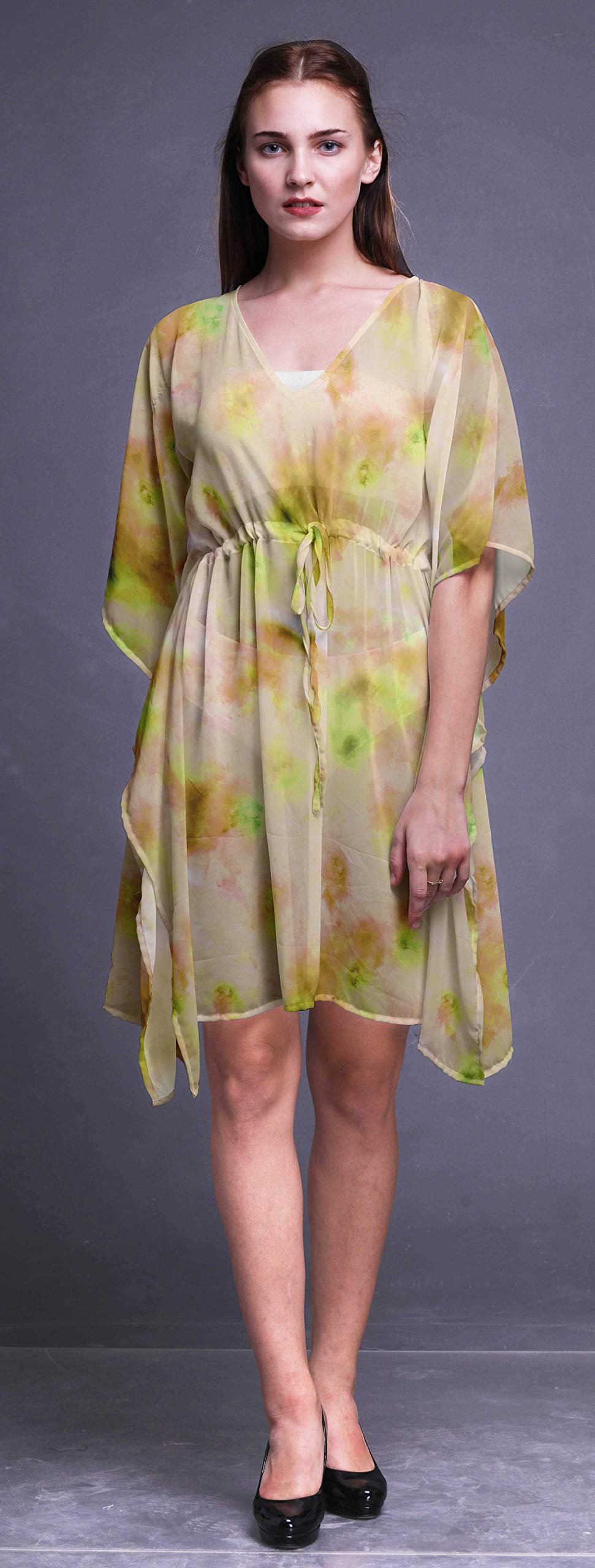 Bimba Women's Short Caftan Midi Dress - Beach Cover Up, Swimwear Cover Up, Boho Kaftan Dress for Pool, Vacation & Summer Outfits