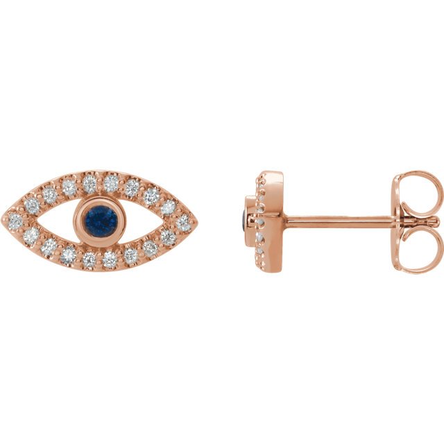 14Kt Gold Evil Eye Earrings with 0.06 CTW Sapphire & 0.18 CTW Diamonds - Protection Jewelry for Women, Gift for Birthday & Special Occasions