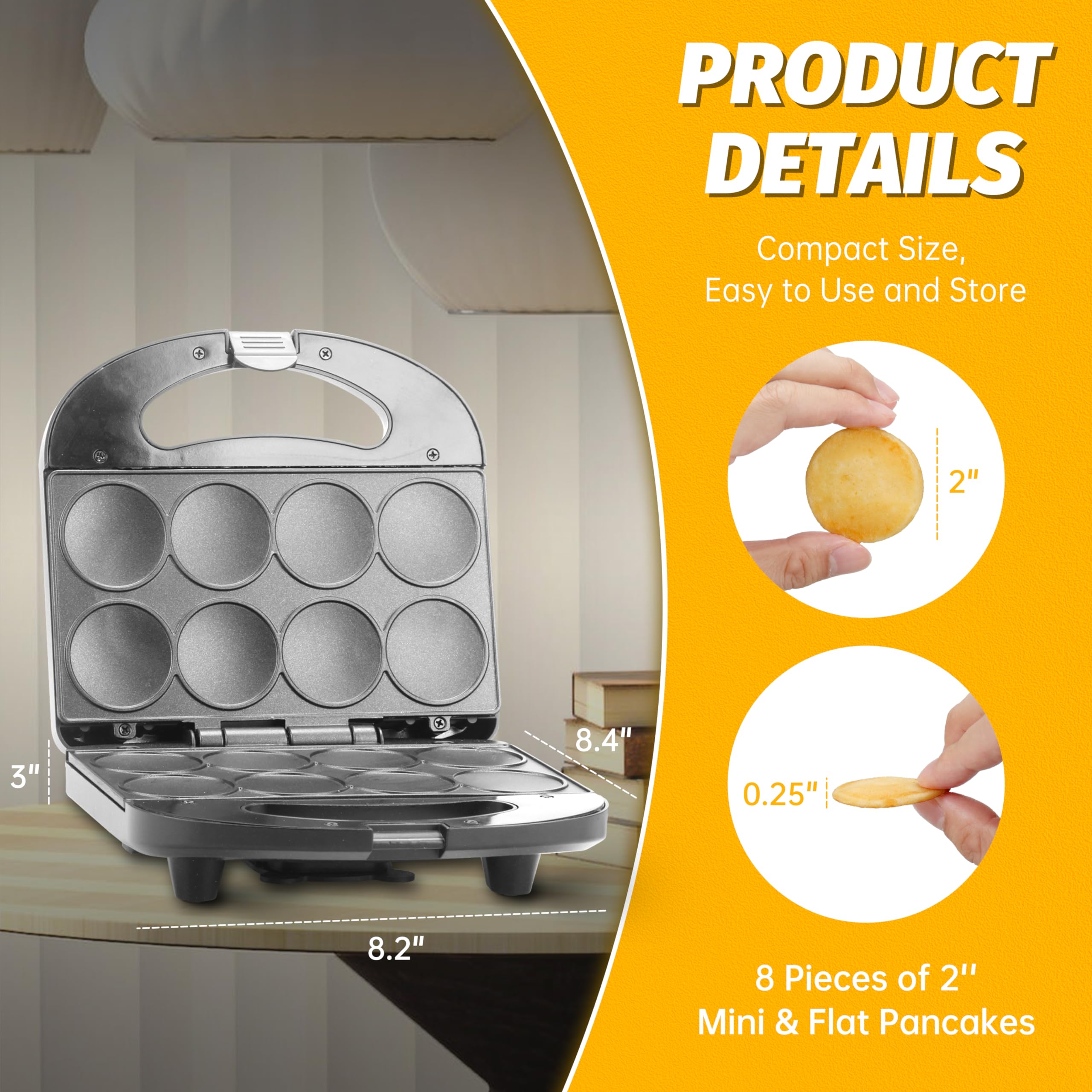 Mini Pancake Maker - Nonstick 8x2