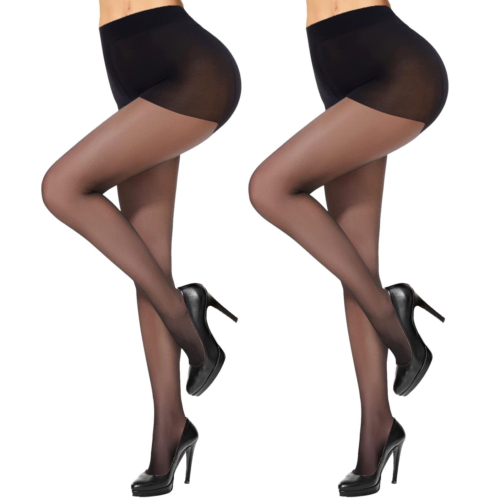 Akiido Sheer Black Tights for Women - 2 Pairs Run-Resistant Pantyhose for Work & Daily Wear
