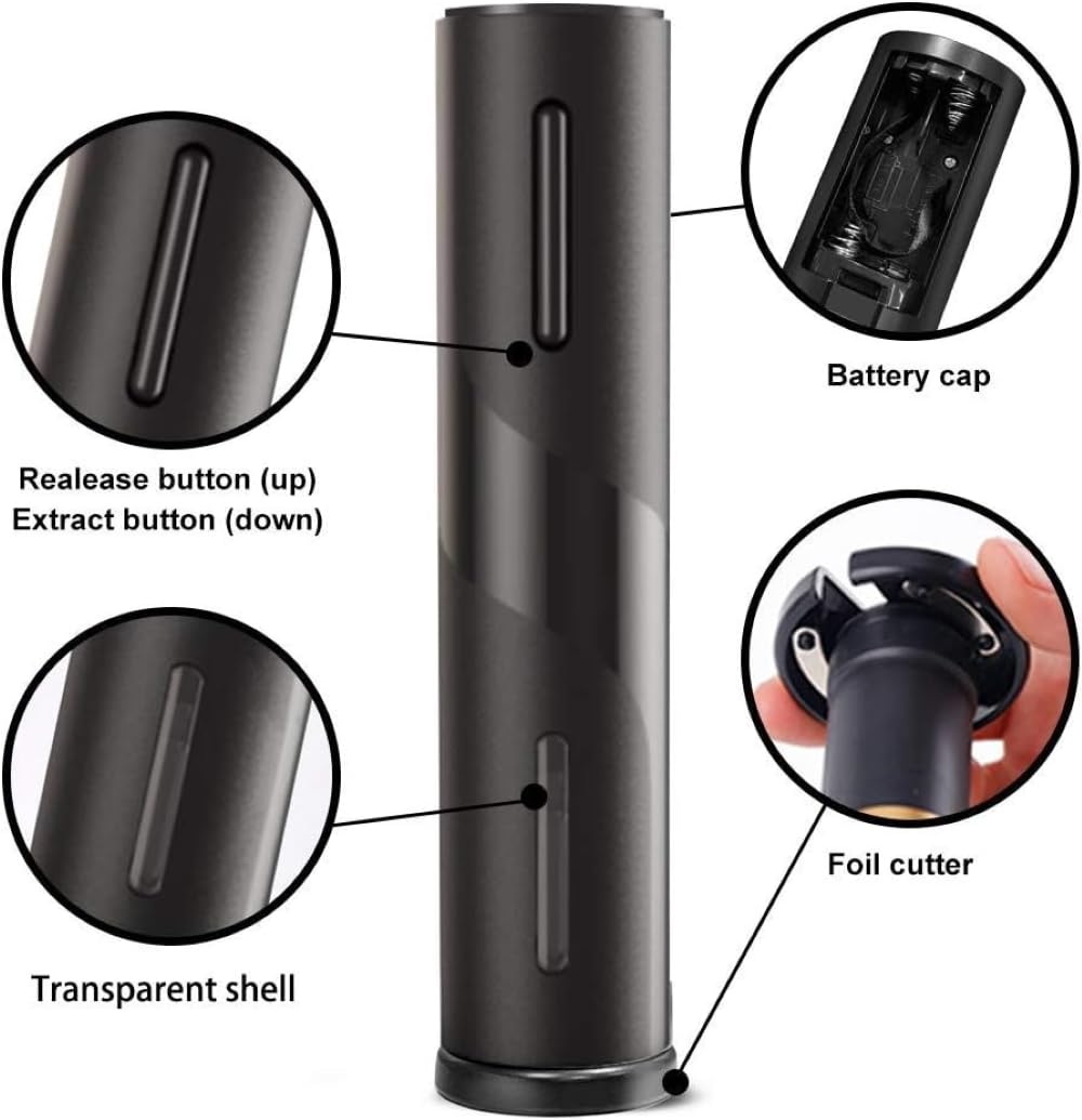 Electric Wine Opener Set with Battery Operation & Foil Cutter - Automatic Corkscrew, Rechargeable, Black - Perfect for Wine Lovers, Dinner Parties & Gifts